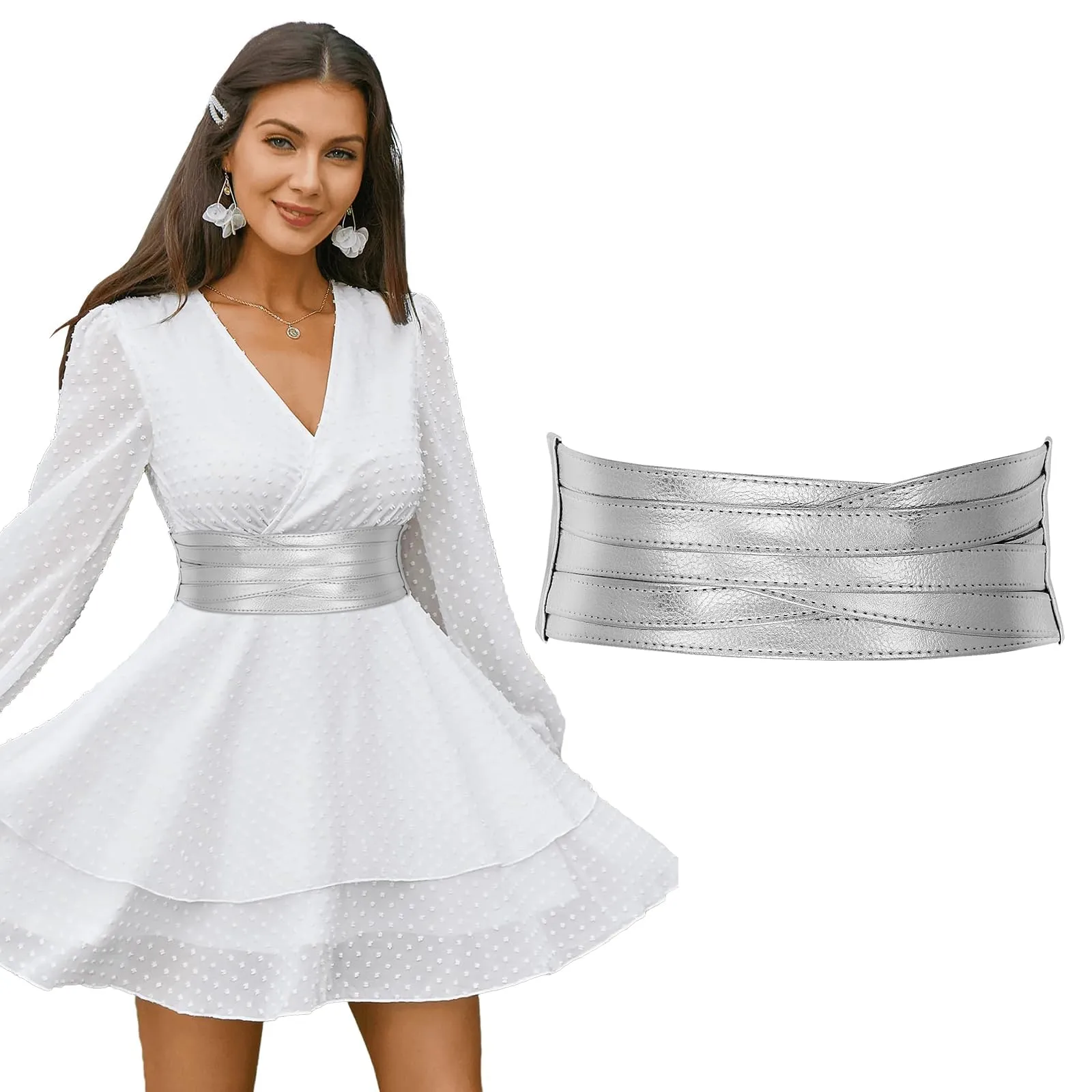 LEACOOLKEY Cintura Larga Donna in Pelle Elastica per Abiti e Jeans - immagine 1