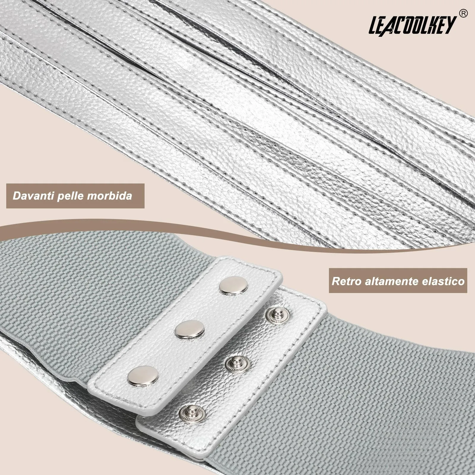 LEACOOLKEY Cintura Larga Donna in Pelle Elastica per Abiti e Jeans - immagine 2
