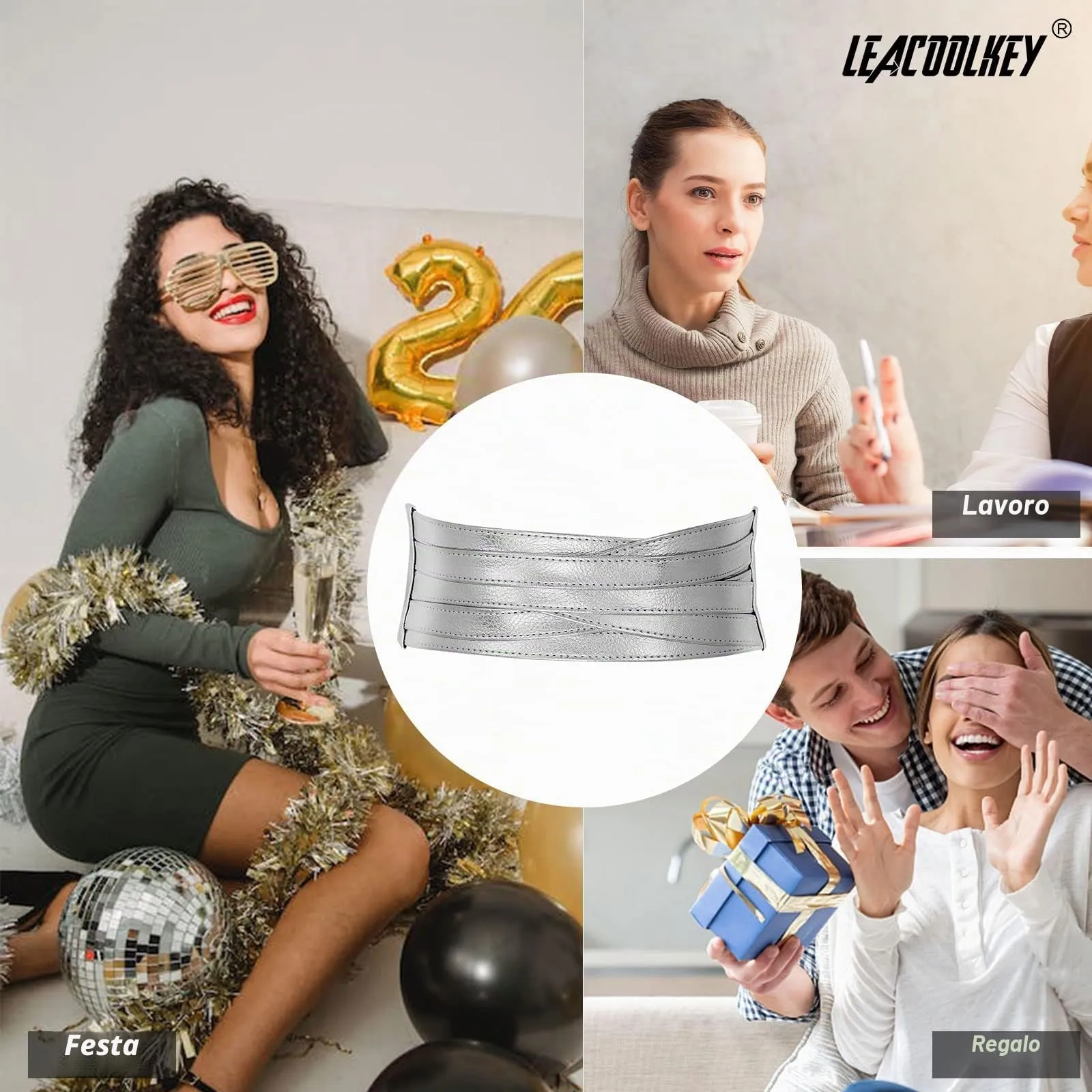 LEACOOLKEY Cintura Larga Donna in Pelle Elastica per Abiti e Jeans - immagine 6
