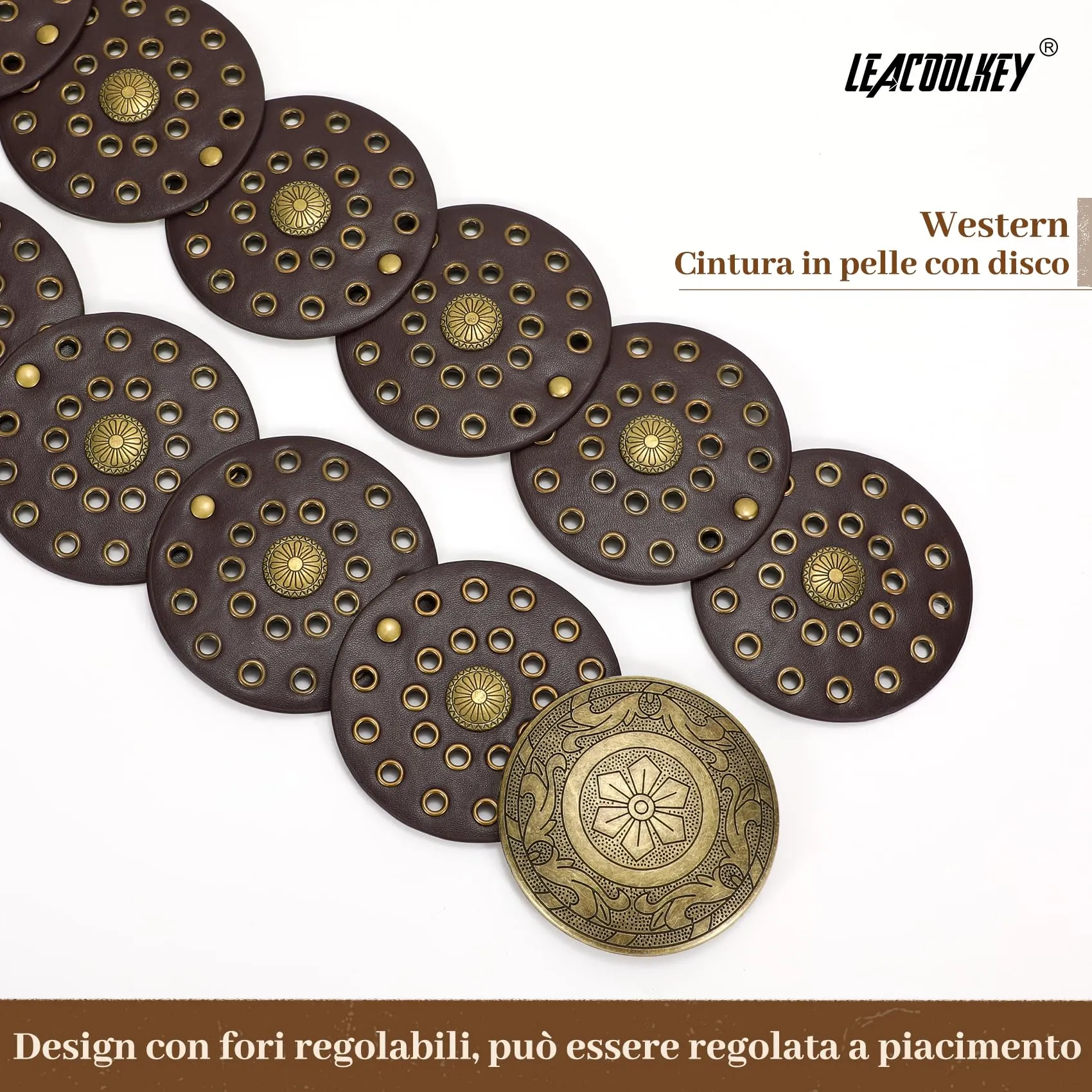 LEACOOLKEY Cintura Donna Boho Disco Larga Western in Pelle Concho per Vestiti e Jeans - immagine 3
