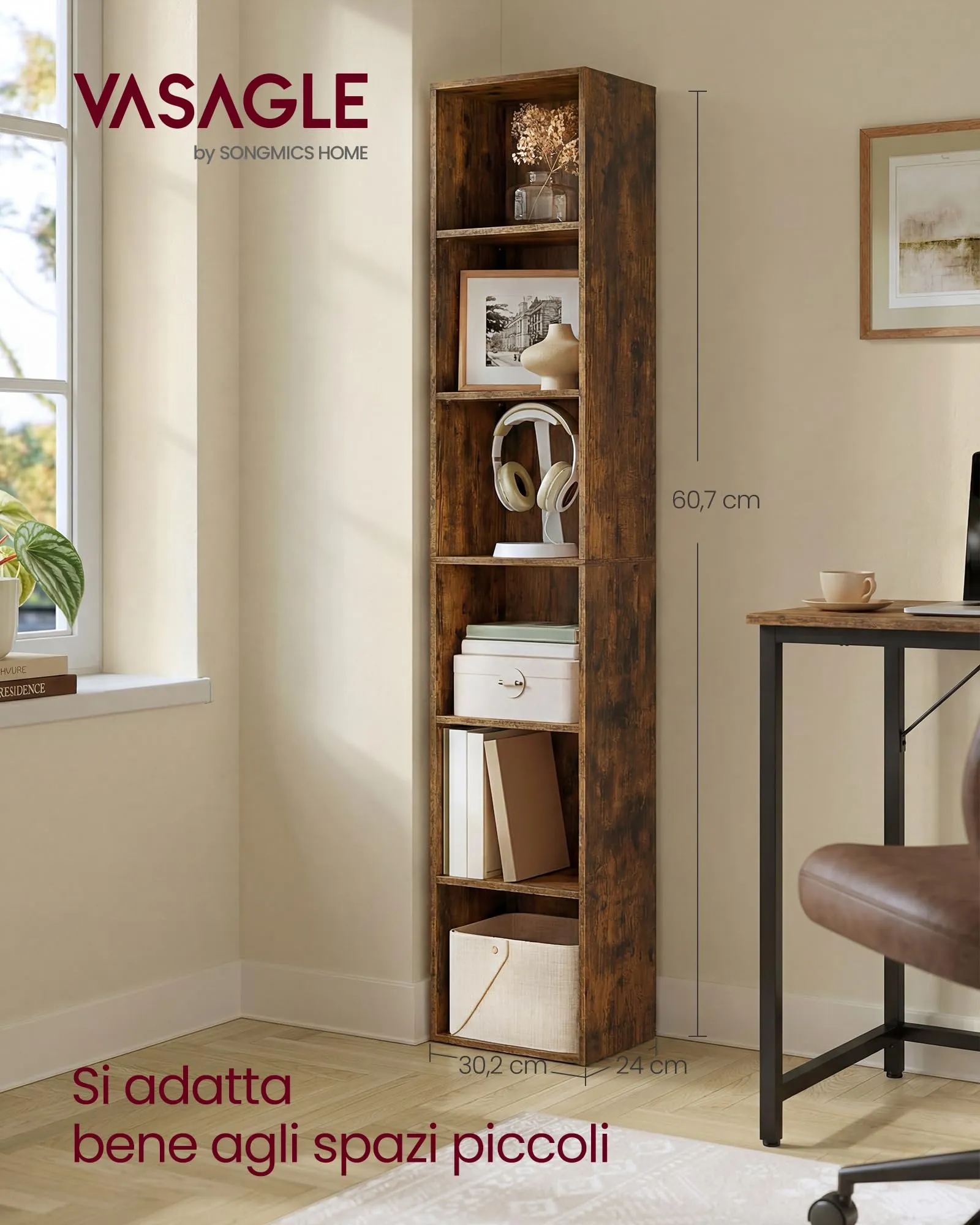 VASAGLE Libreria a 6 Ripiani Regolabili, Marrone Vintage LBC411KD01 - immagine 2