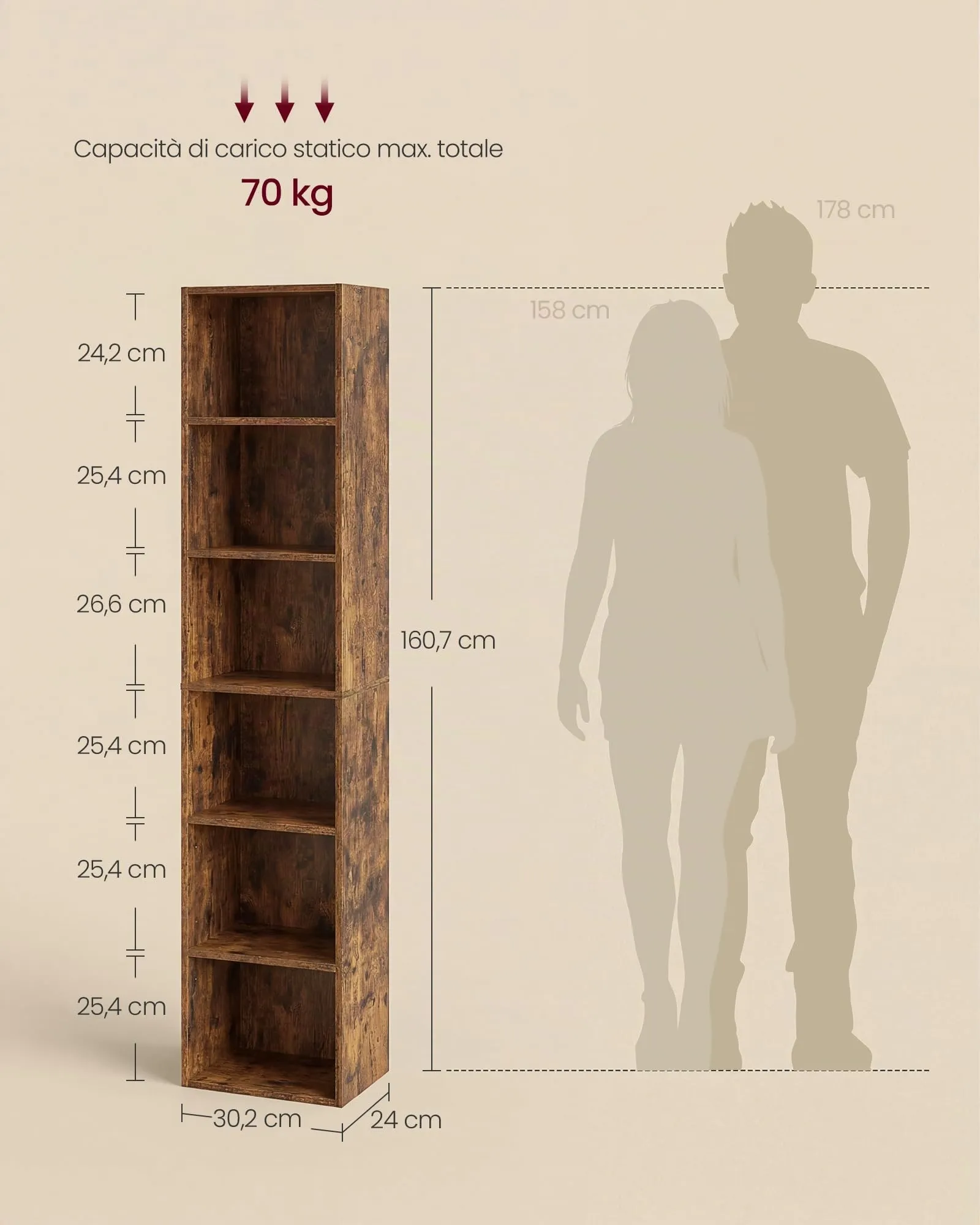VASAGLE Libreria a 6 Ripiani Regolabili, Marrone Vintage LBC411KD01 - immagine 5