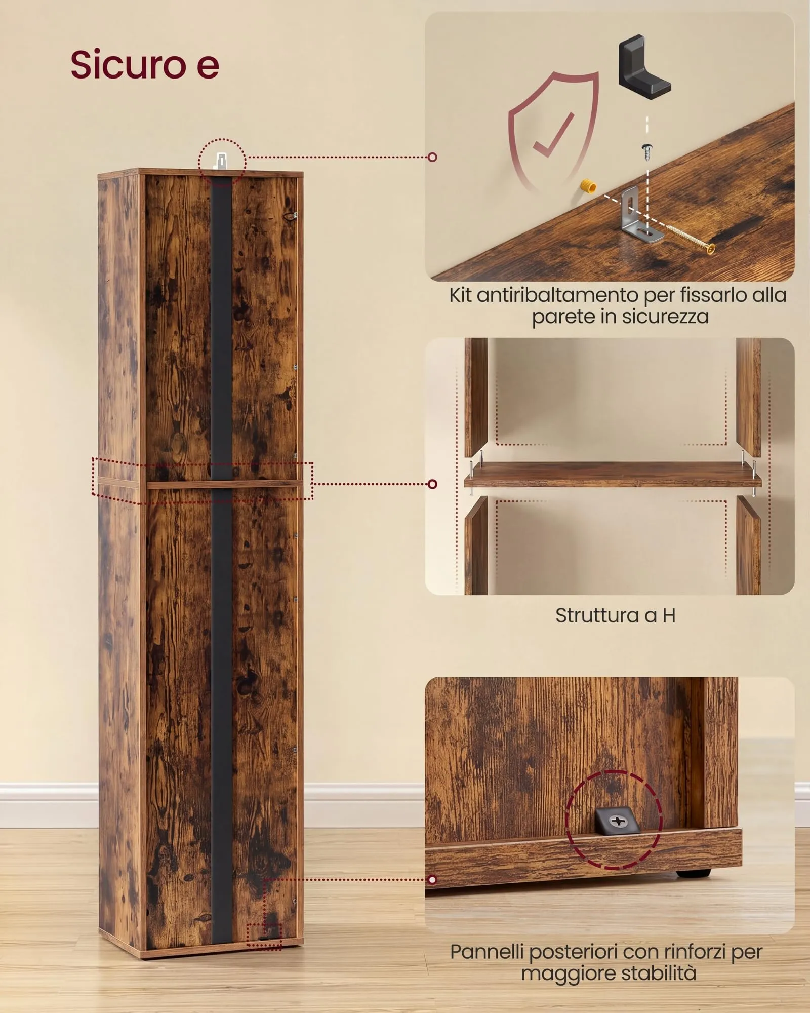 VASAGLE Libreria a 6 Ripiani Regolabili, Marrone Vintage LBC411KD01 - immagine 6