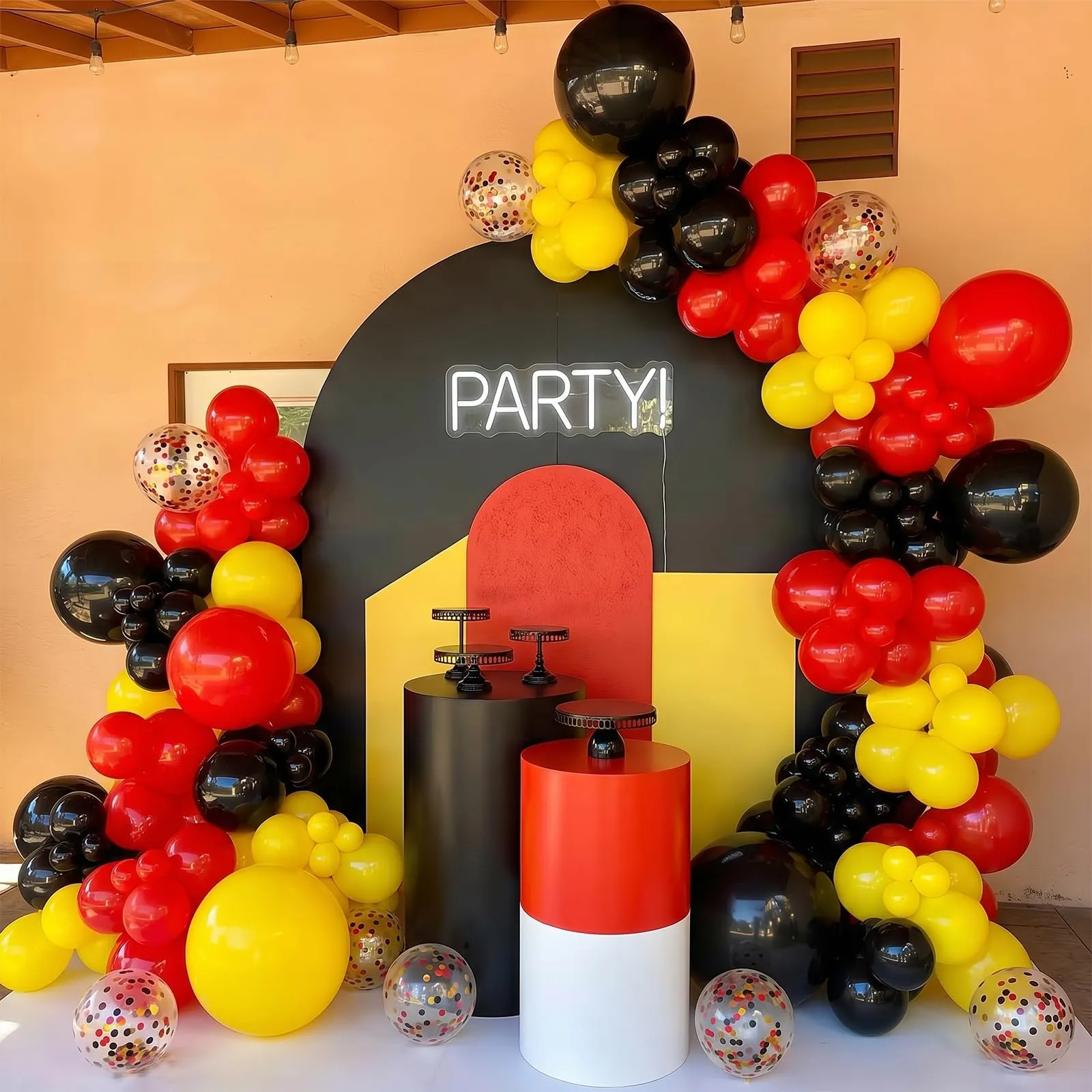 fairymaiden Palloncini Compleanno Rossi, Neri e Gialli con Confetti in Lattice, 60 Pezzi, 12 Pollice - immagine 6