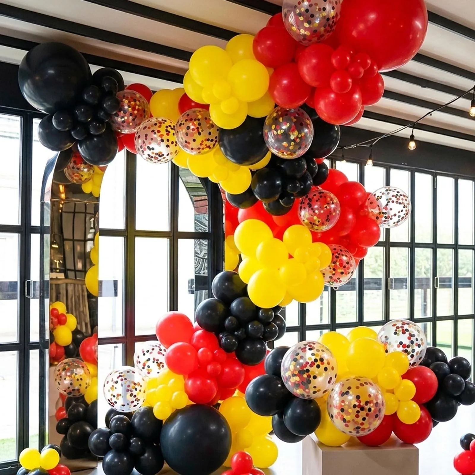 fairymaiden Palloncini Compleanno Rossi, Neri e Gialli con Confetti in Lattice, 60 Pezzi, 12 Pollice - immagine 7