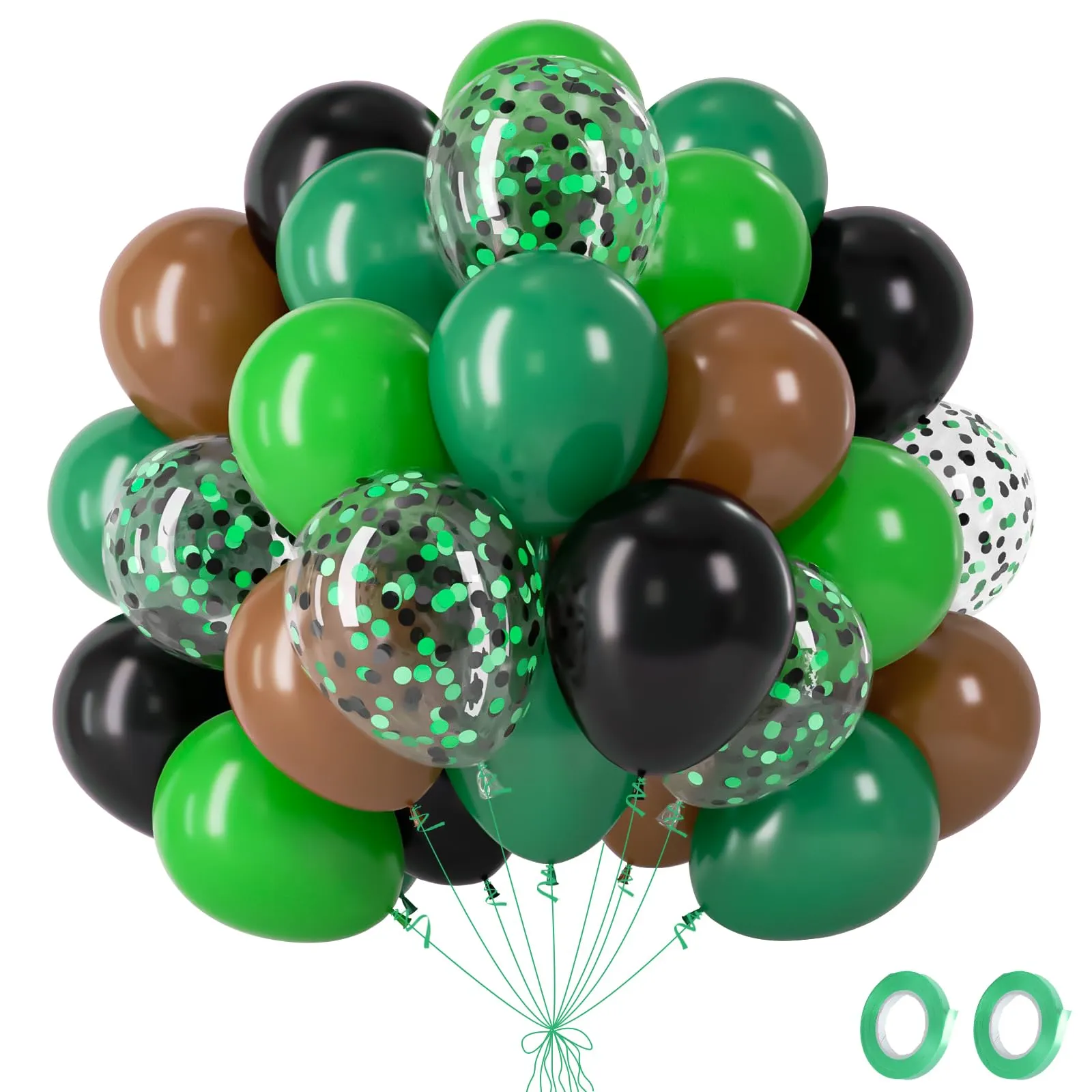 Fairymaiden Palloncini Verde Marrone Nero, 60 Pezzi con Confetti, 12 Pollici - immagine 1