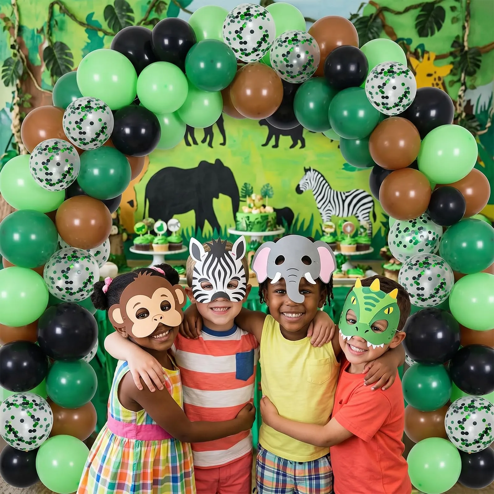 Fairymaiden Palloncini Verde Marrone Nero, 60 Pezzi con Confetti, 12 Pollici - immagine 2
