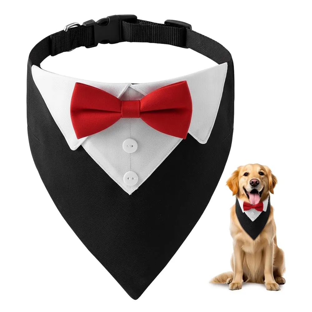 HMCEY Bandana Formale per Cani con Papillon e Collare Regolabile 36-60 cm - Rosso - immagine 1