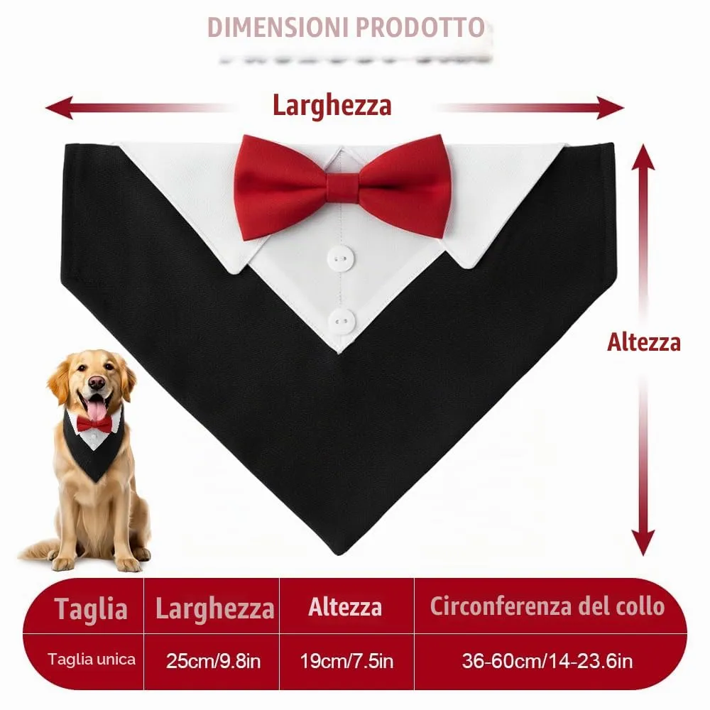 HMCEY Bandana Formale per Cani con Papillon e Collare Regolabile 36-60 cm - Rosso - immagine 2