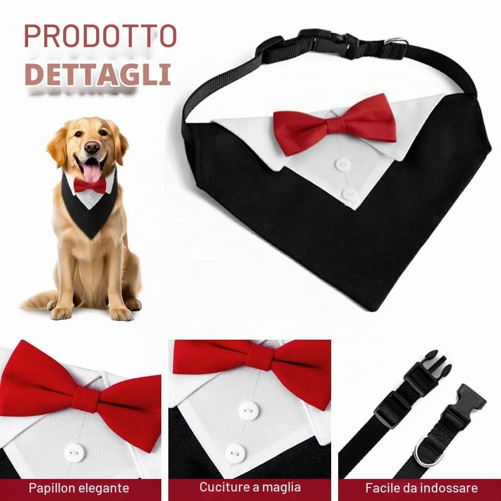 HMCEY Bandana Formale per Cani con Papillon e Collare Regolabile 36-60 cm - Rosso - immagine 3