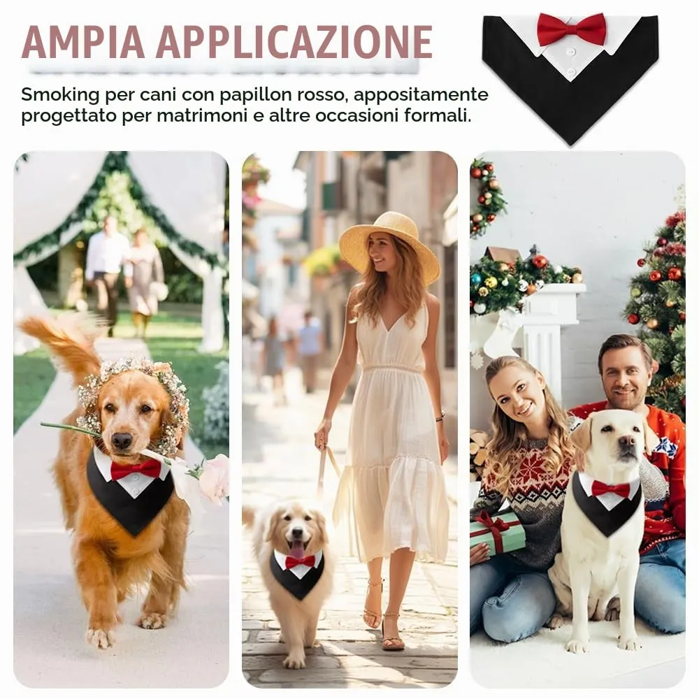 HMCEY Bandana Formale per Cani con Papillon e Collare Regolabile 36-60 cm - Rosso - immagine 7