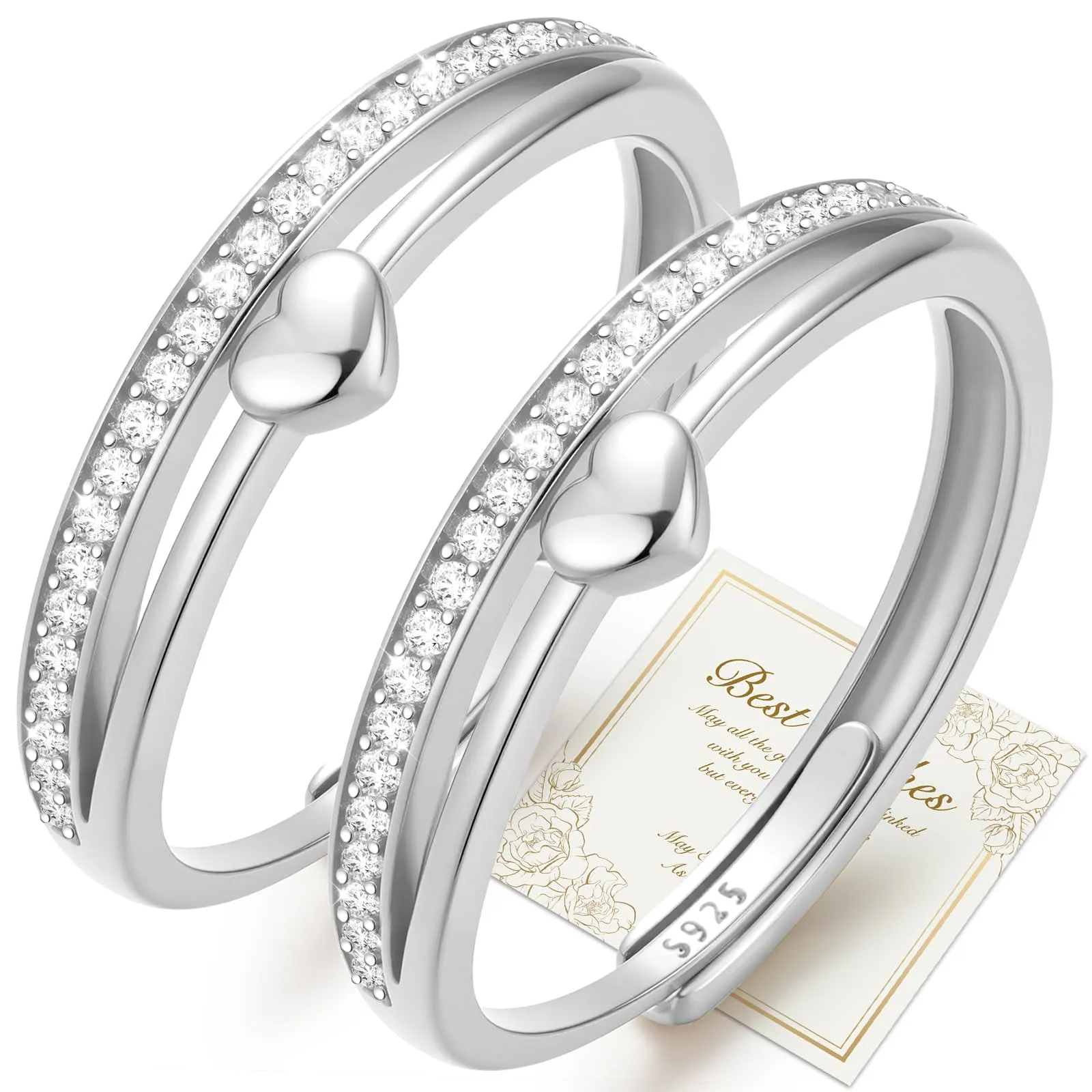 J.Fée Set di 2 Anelli Donna in Argento 925 con Zirconi 5A, Regolabili - immagine 1
