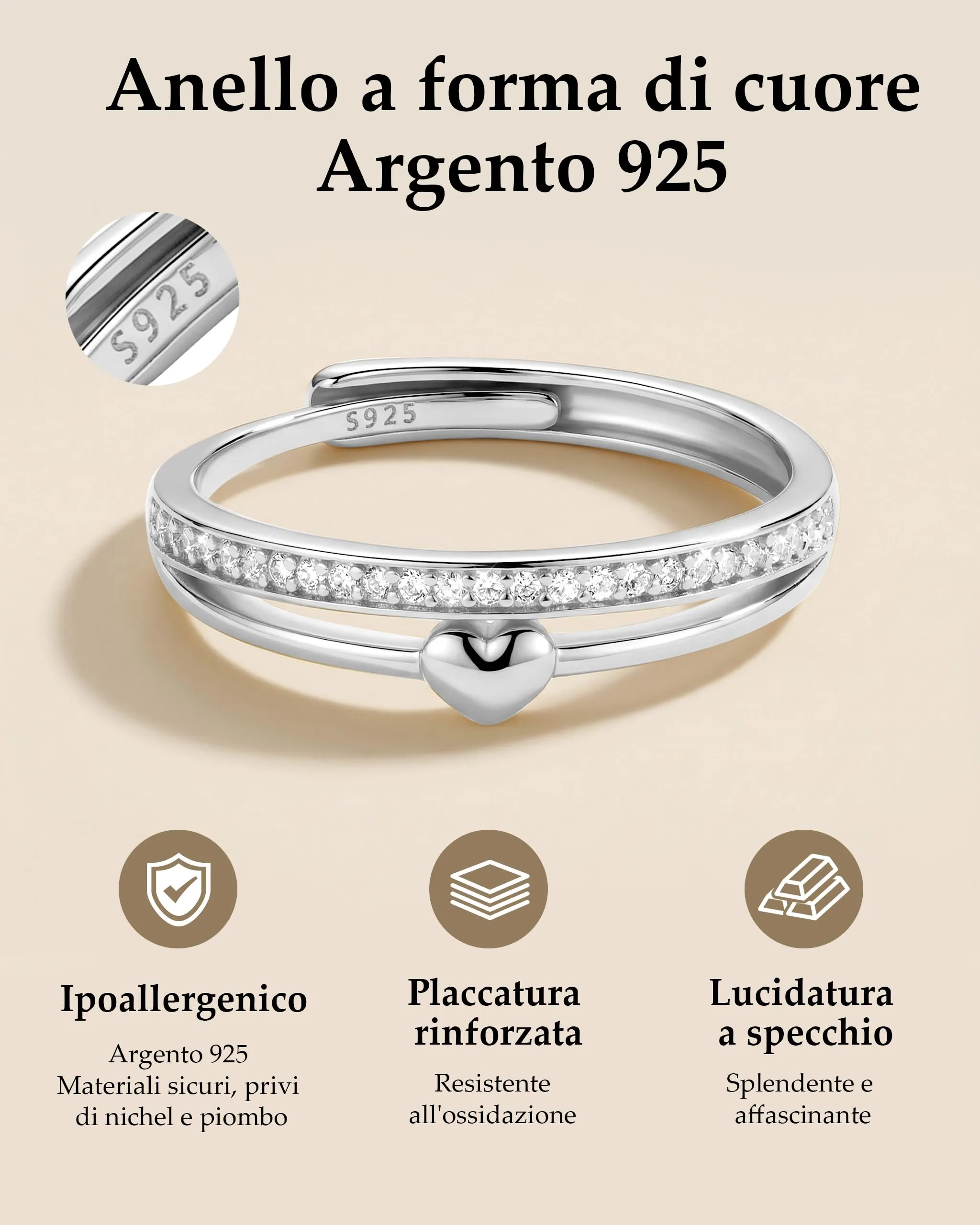 J.Fée Set di 2 Anelli Donna in Argento 925 con Zirconi 5A, Regolabili - immagine 2
