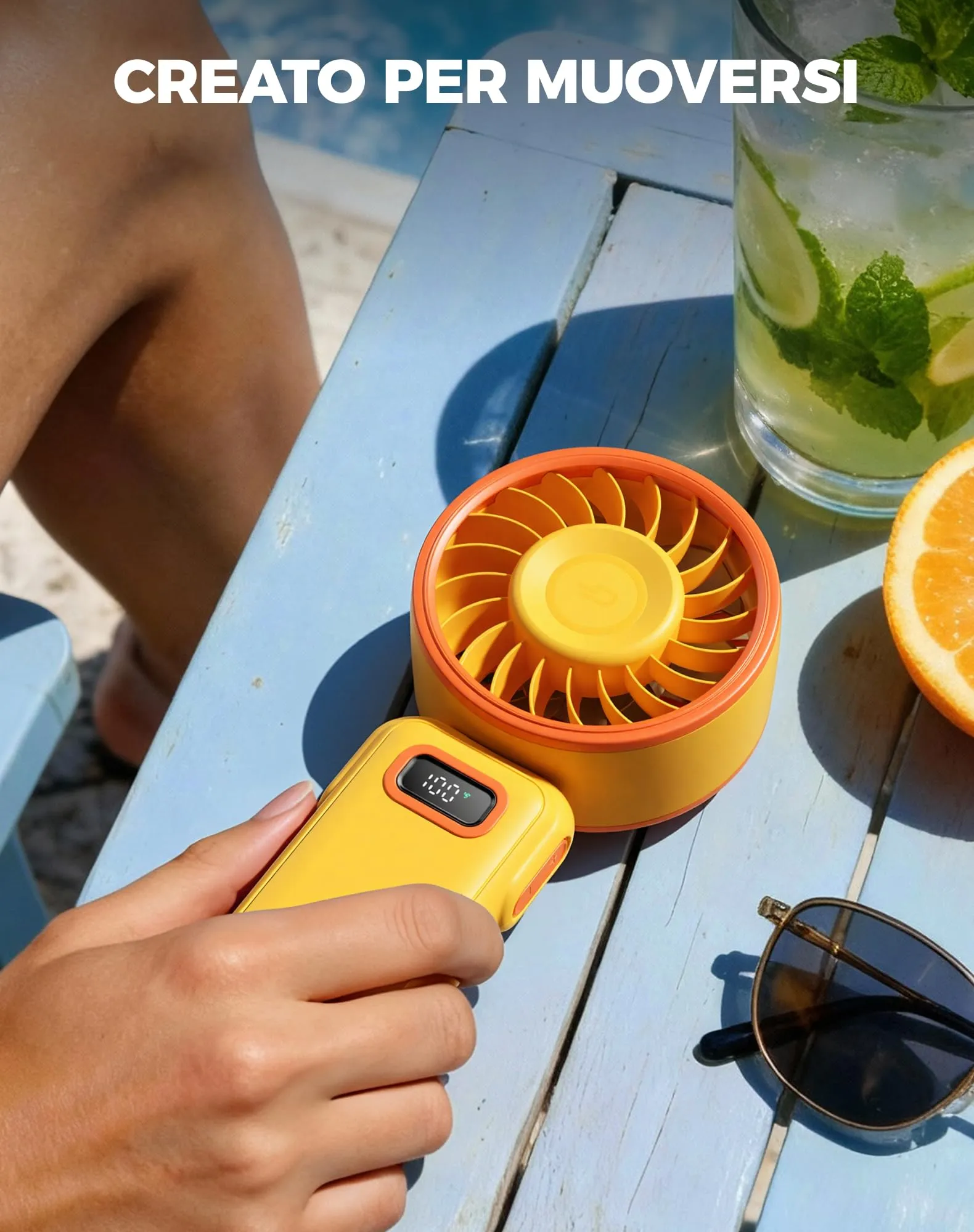 Diveblues Mini Ventilatore Portatile Turbo USB Ricaricabile, 100 Velocità, 4-in-1 Pieghevole da Tavolo e da Collo - immagine 9