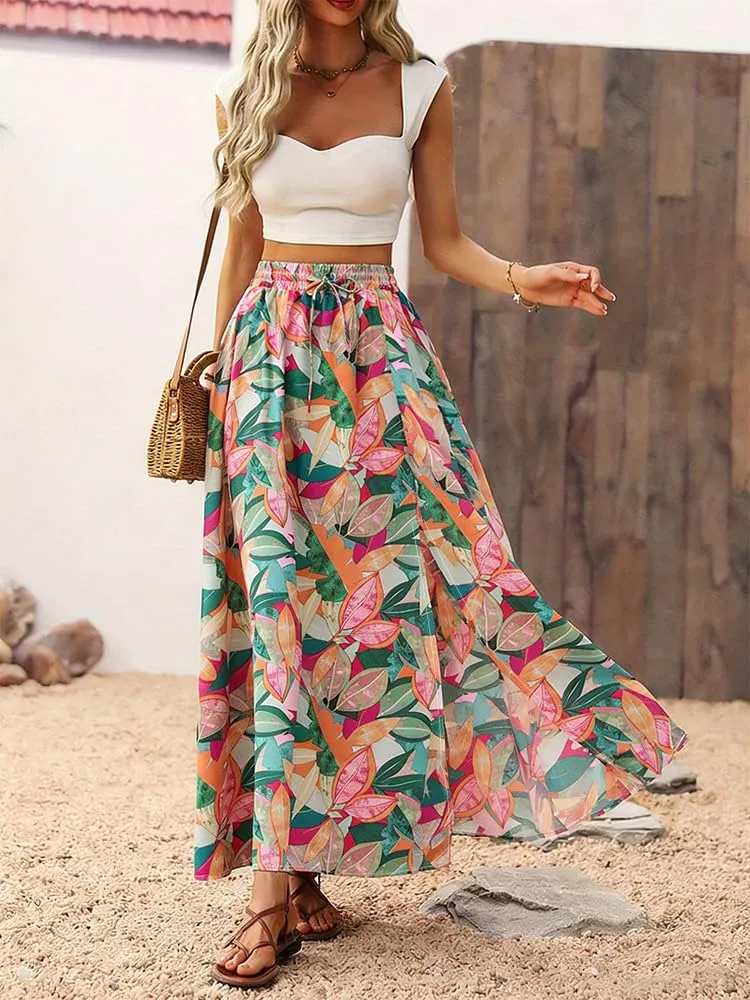 ABINGOO Gonna Lunga Donna Estiva Boho A Line Vita Alta con Spacco - immagine 2