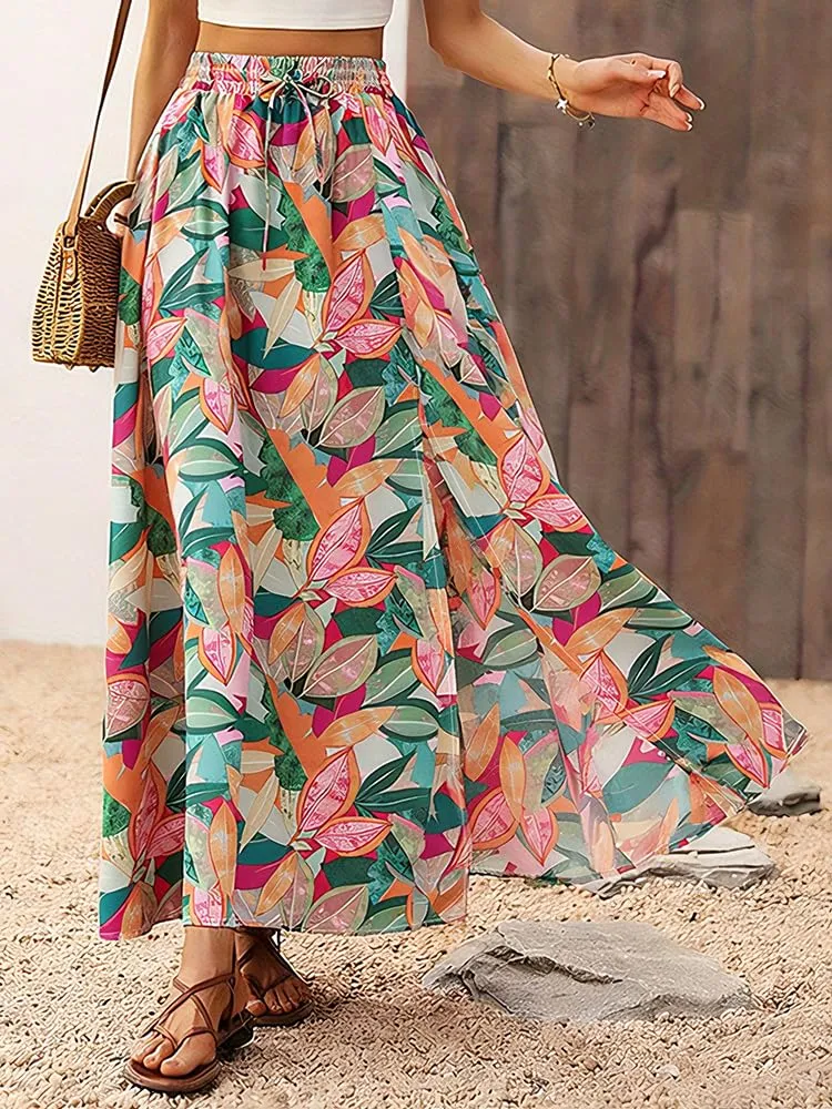 ABINGOO Gonna Lunga Donna Estiva Boho A Line Vita Alta con Spacco - immagine 7
