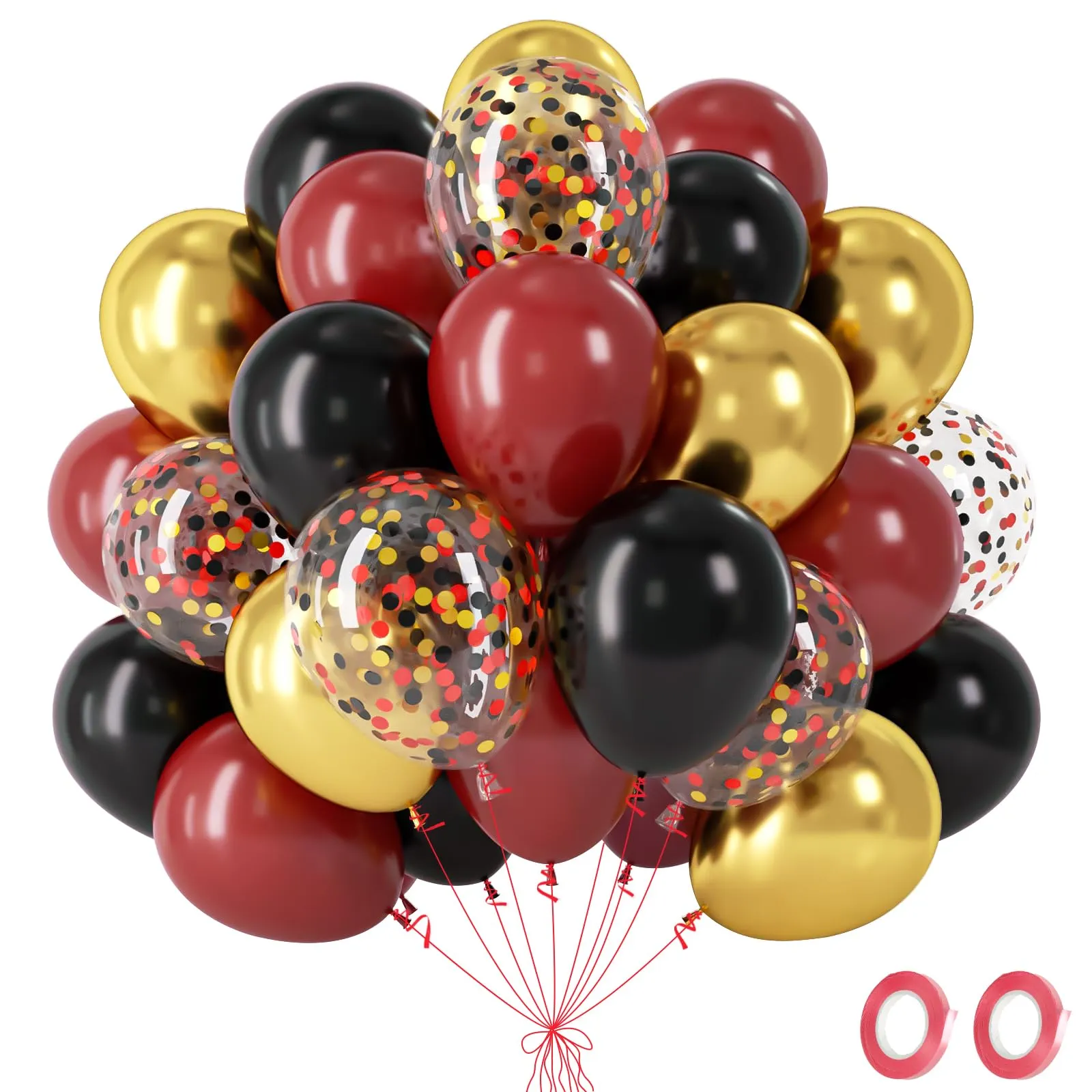 fairymaiden Palloncini Bordeaux, Rossi, Neri e Oro con Confetti, 60 Pezzi, 12 Pollice - immagine 1
