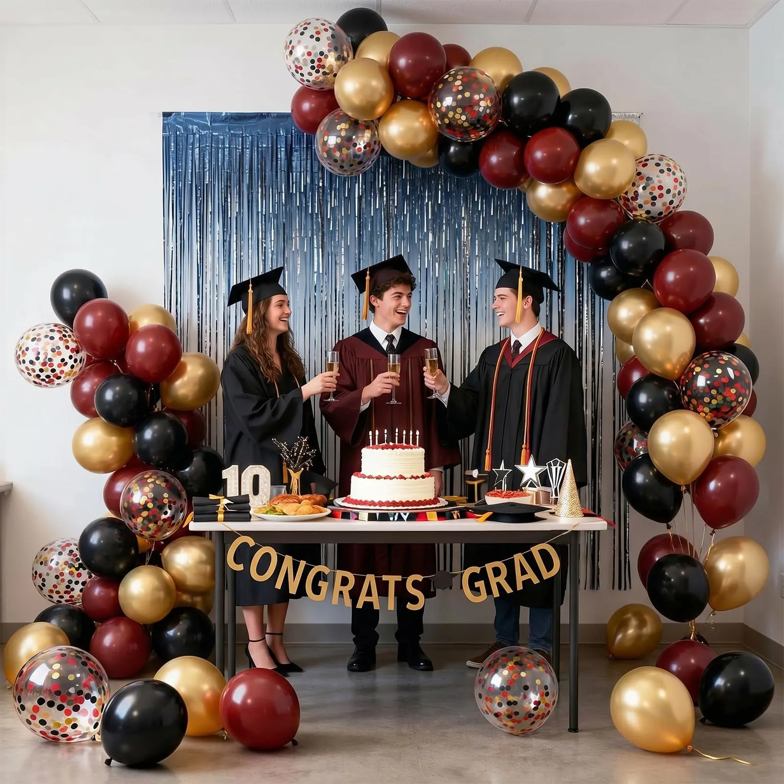 fairymaiden Palloncini Bordeaux, Rossi, Neri e Oro con Confetti, 60 Pezzi, 12 Pollice - immagine 5