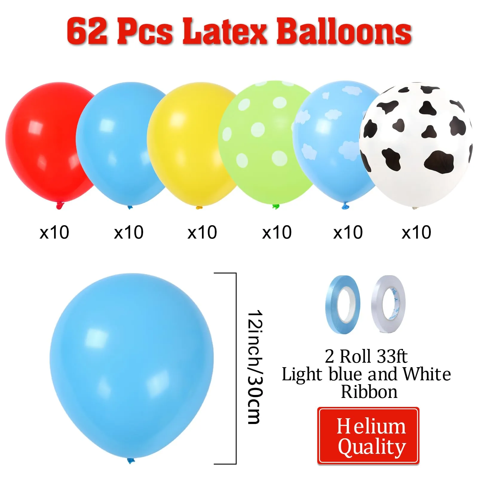 Fairymaiden Palloncini Nuvola con Stampa Mucca, 60 Pezzi, 12 Pollice - immagine 3