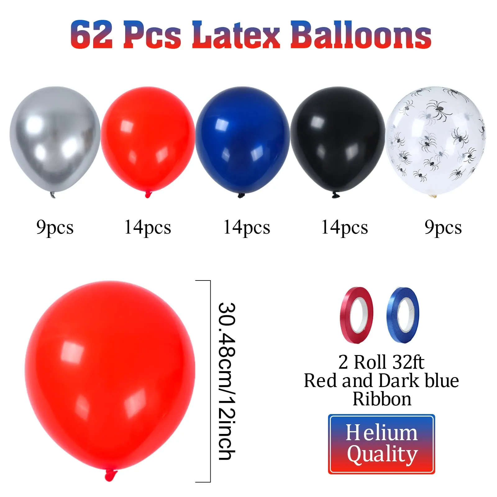 Fairymaiden Palloncini Laurea Rosso, Blu e Neri, 60 Pezzi, 12 Pollice - immagine 3