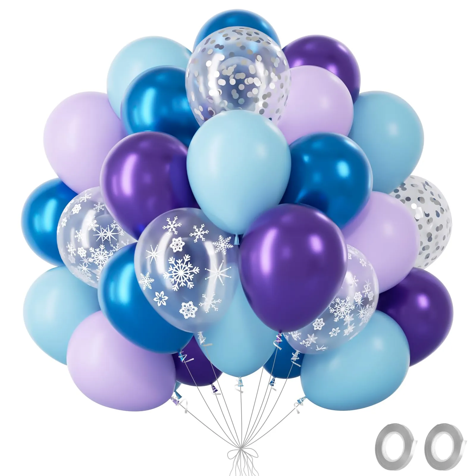 Fairymaiden Palloncini Frozen, 60 Pezzi Viola Blu Confetti Metallizzati, 12 pollici - immagine 1