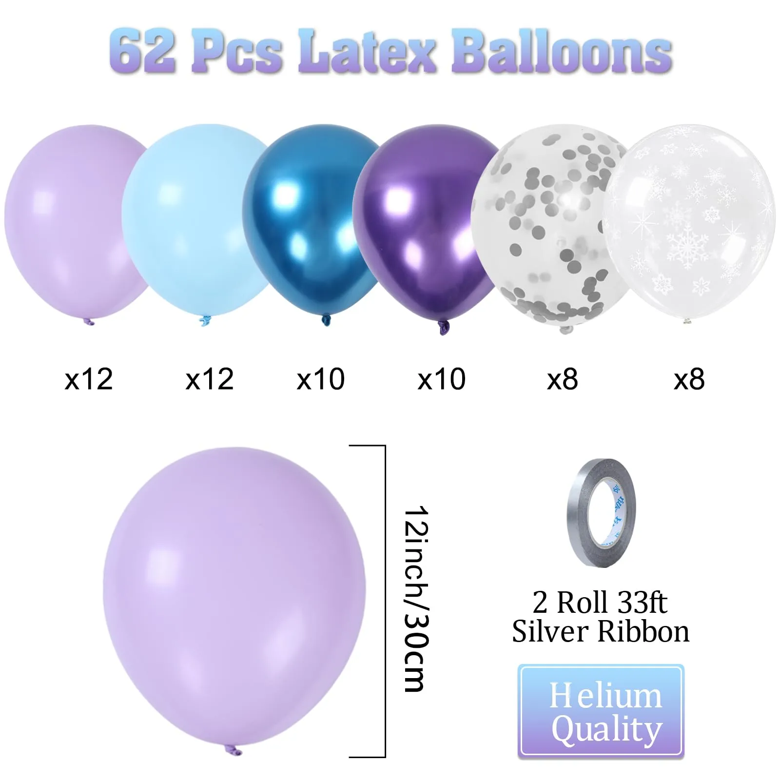 Fairymaiden Palloncini Frozen, 60 Pezzi Viola Blu Confetti Metallizzati, 12 pollici - immagine 3