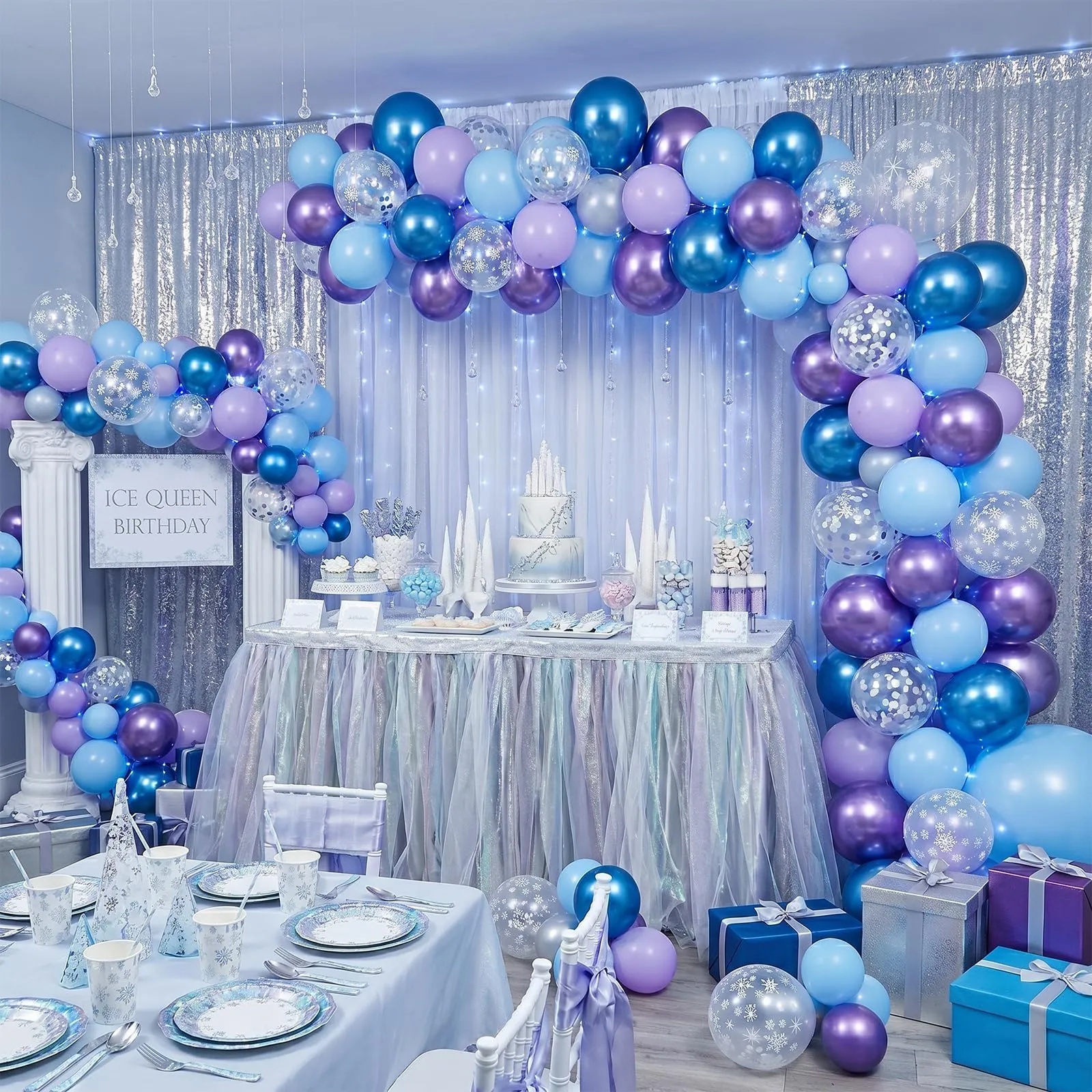 Fairymaiden Palloncini Frozen, 60 Pezzi Viola Blu Confetti Metallizzati, 12 pollici - immagine 6