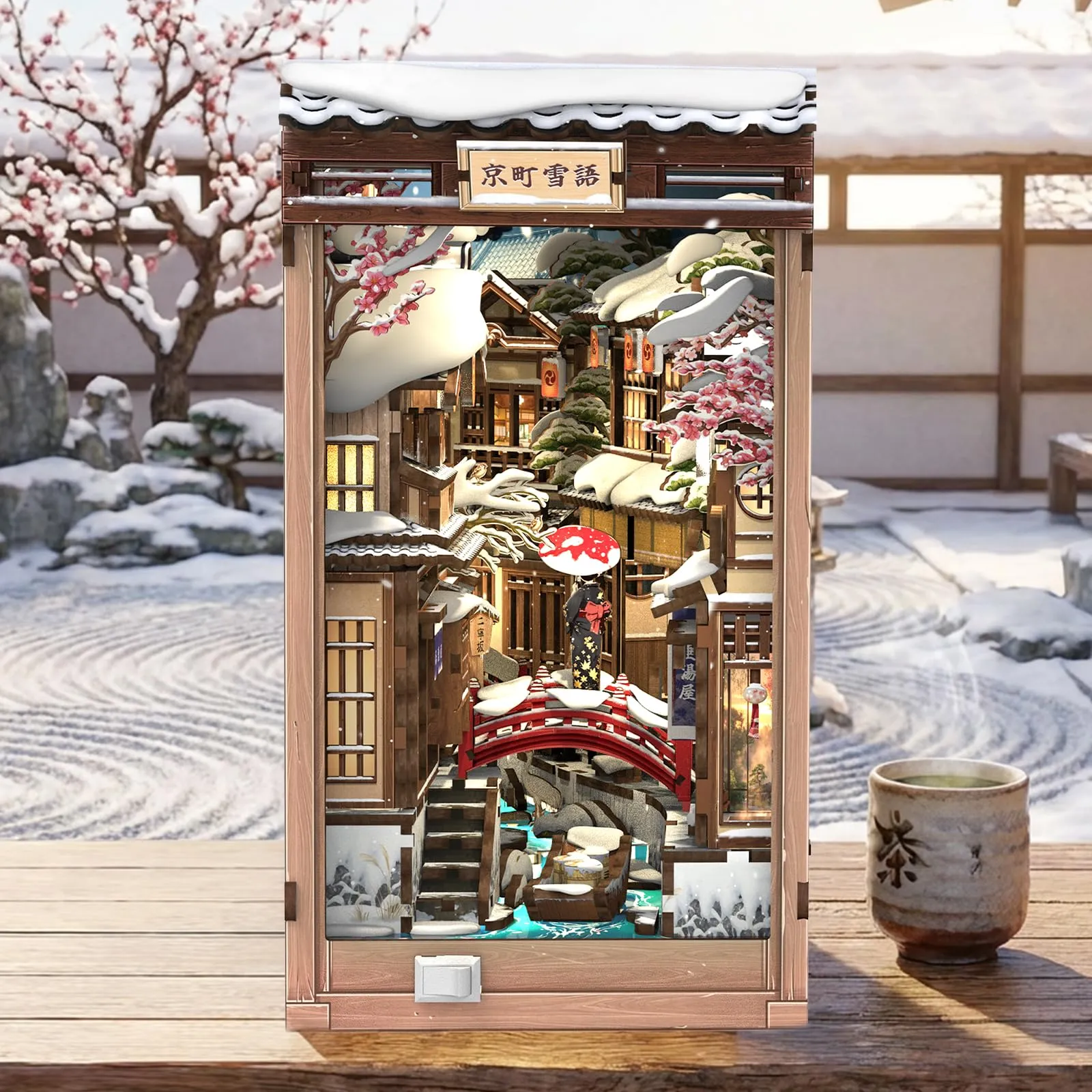CUTEBEE Book Nook Kit Kyoto Snow Whisper - Puzzle 3D in legno con LED per adulti - immagine 1