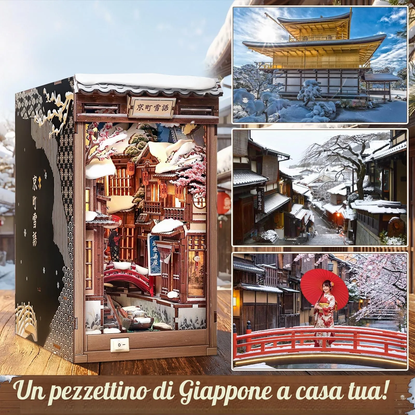 CUTEBEE Book Nook Kit Kyoto Snow Whisper - Puzzle 3D in legno con LED per adulti - immagine 5