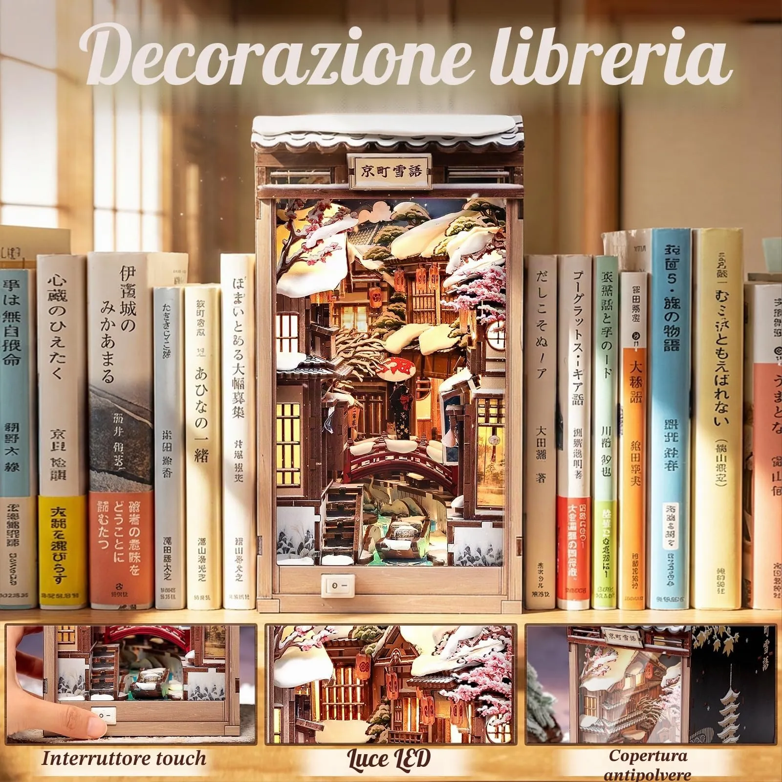 CUTEBEE Book Nook Kit Kyoto Snow Whisper - Puzzle 3D in legno con LED per adulti - immagine 7