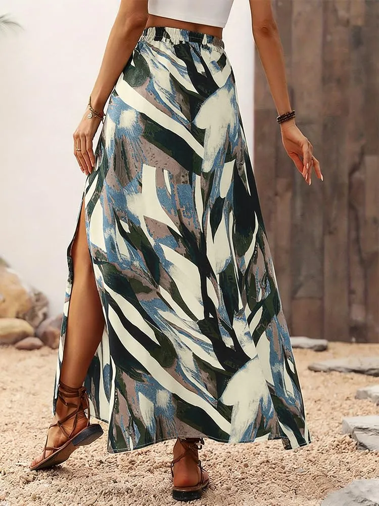 ABINGOO Gonna Lunga Donna Estiva Boho A Line Vita Alta con Spacco - immagine 4