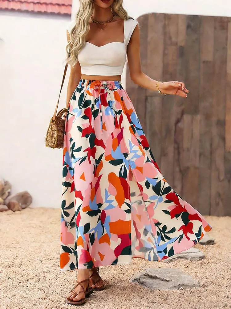 ABINGOO Gonna Lunga Donna Estiva Boho A Line con Vita Alta e Spacco - immagine 2