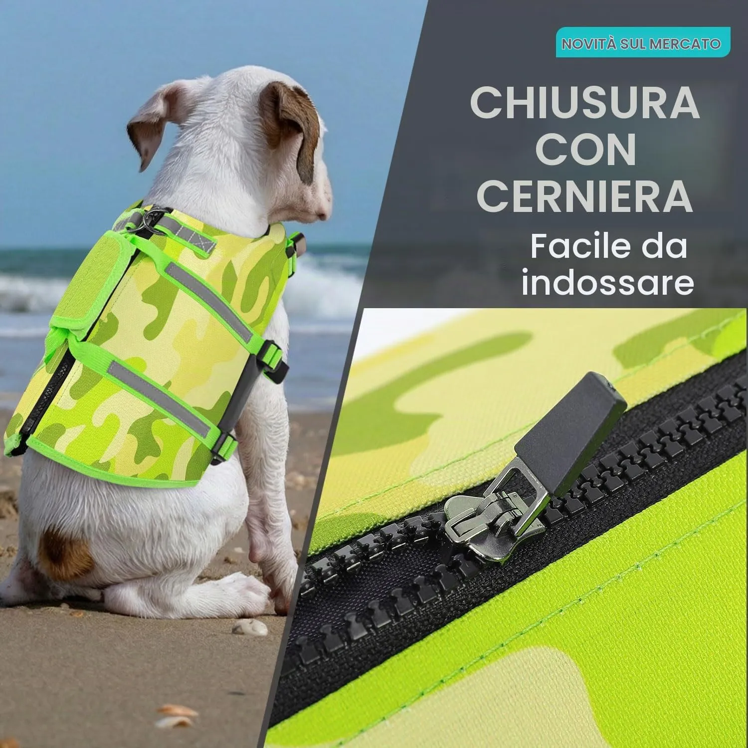 PUZAUKAL Giubbotto Salvagente per Cane con Cerniera e Camouflage, XXL - immagine 2