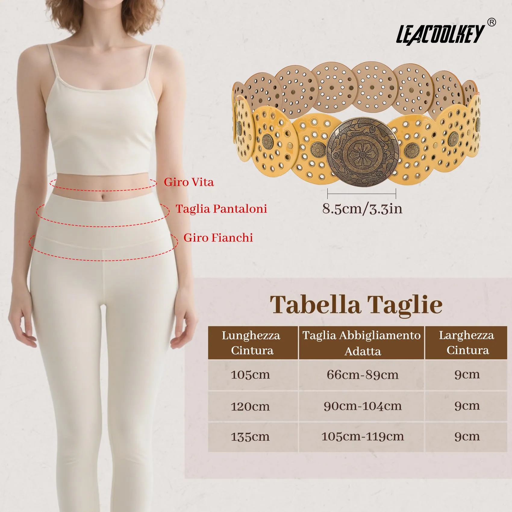LEACOOLKEY Cintura Donna Boho Disco Larga Western in Pelle Concho per Vestiti e Jeans - immagine 6