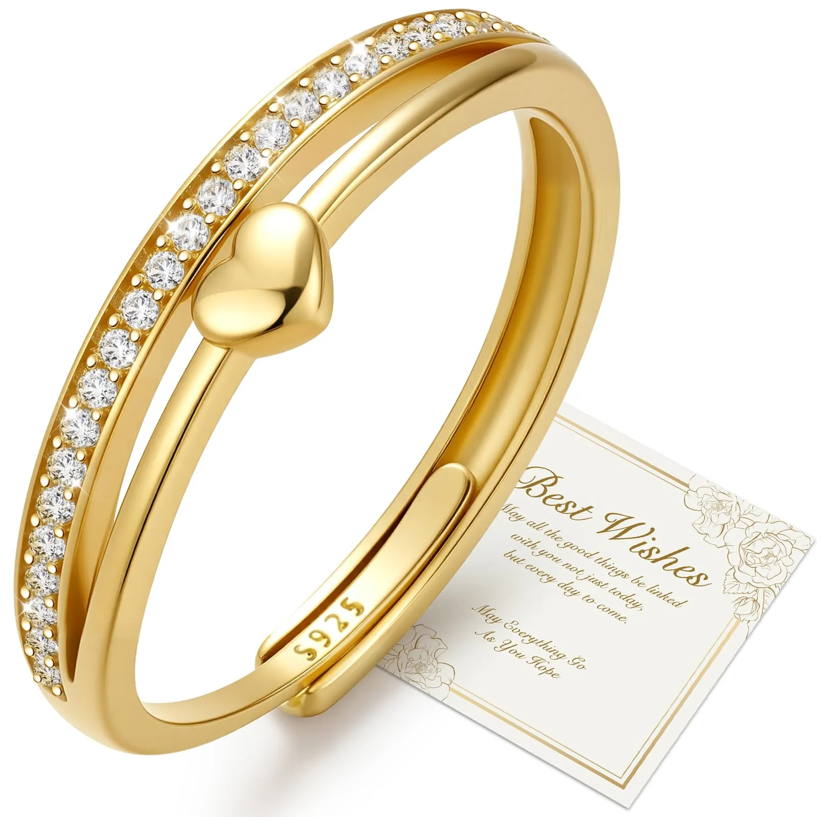 J.Fée Anello Donna in Argento 925 con Zirconi 5A, Regolabile, Colore Oro - immagine 1