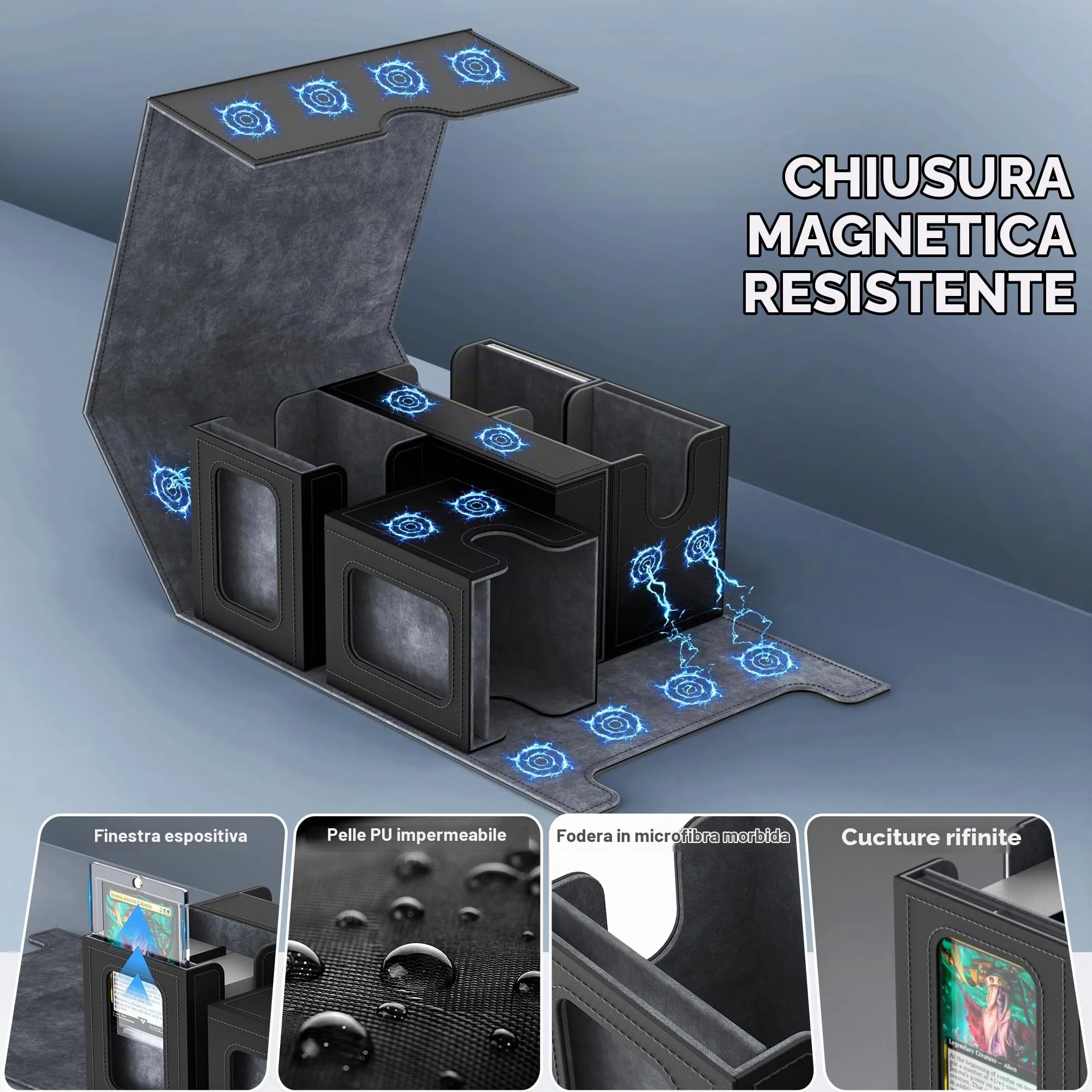 Cordv 5-in-1 Commander Deck Box Organizer for MTG TCG PTCG Yugioh, Dice Tray and Removable Lid, Grey - immagine 5