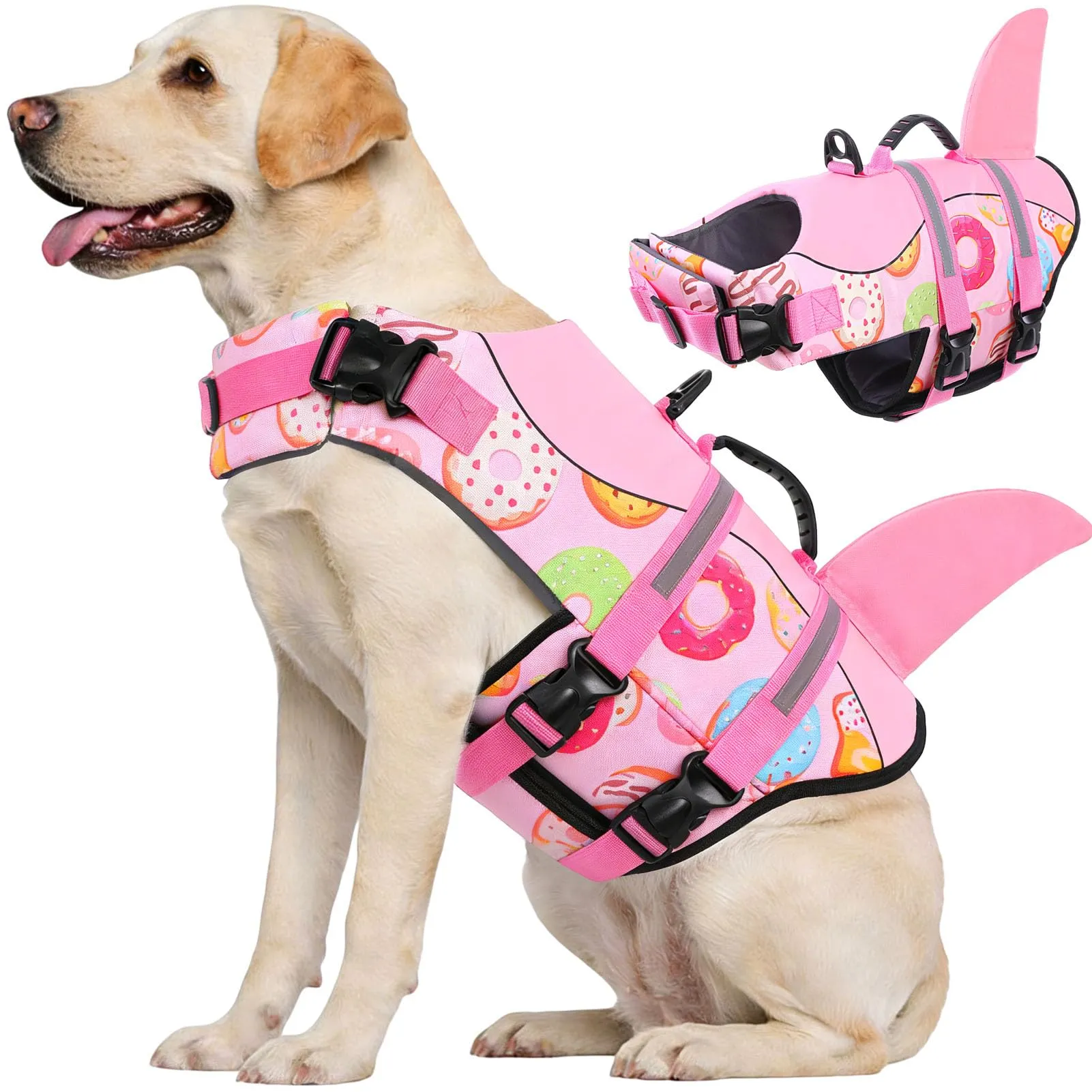 CITÉTOILE Giubbotto Salvagente per Cane Ripstop Regolabile, XXL, Rosa-Ciambella - immagine 1