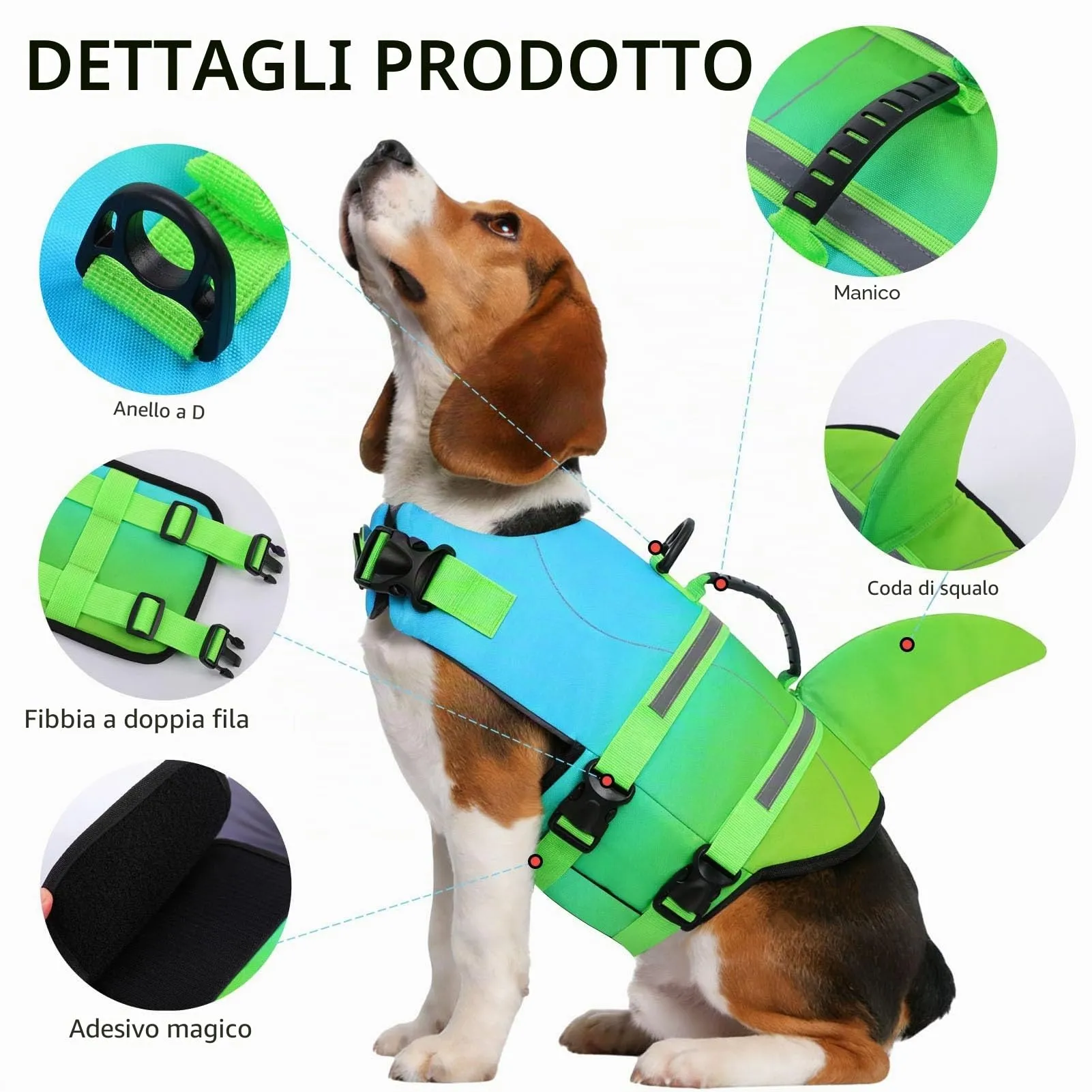 CITÉTOILE Salvagente per Cane Ripstop Regolabile, Blu Verde, M - immagine 2