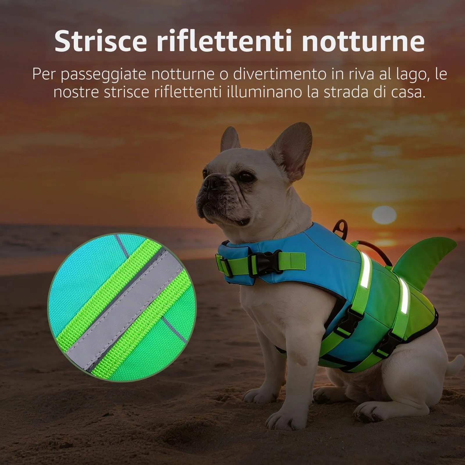 CITÉTOILE Salvagente per Cane Ripstop Regolabile, Blu Verde, M - immagine 5