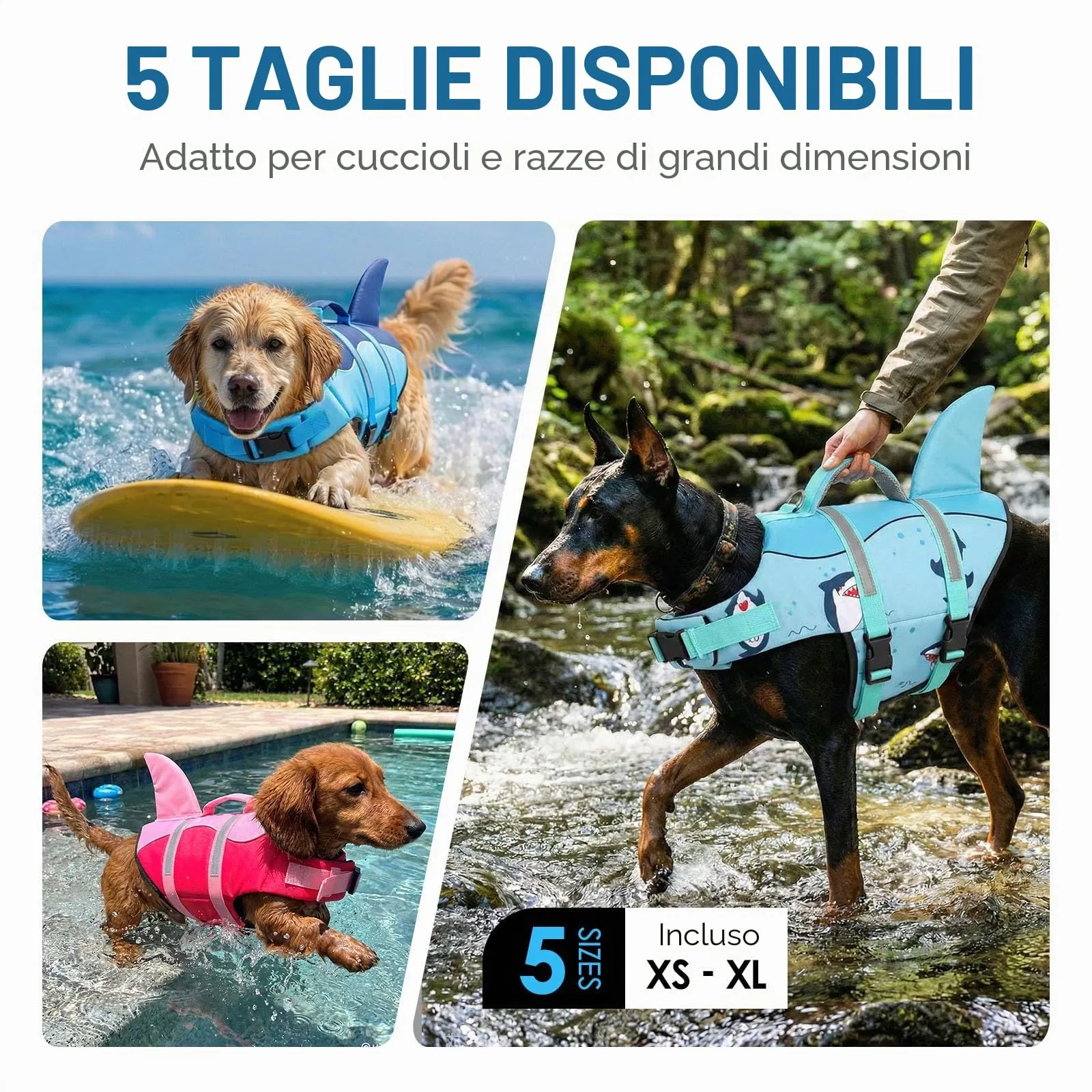 AOFITEE Giubbotto Salvagente per Cani con Pinna di Squalo, Verde, Taglia M - immagine 7