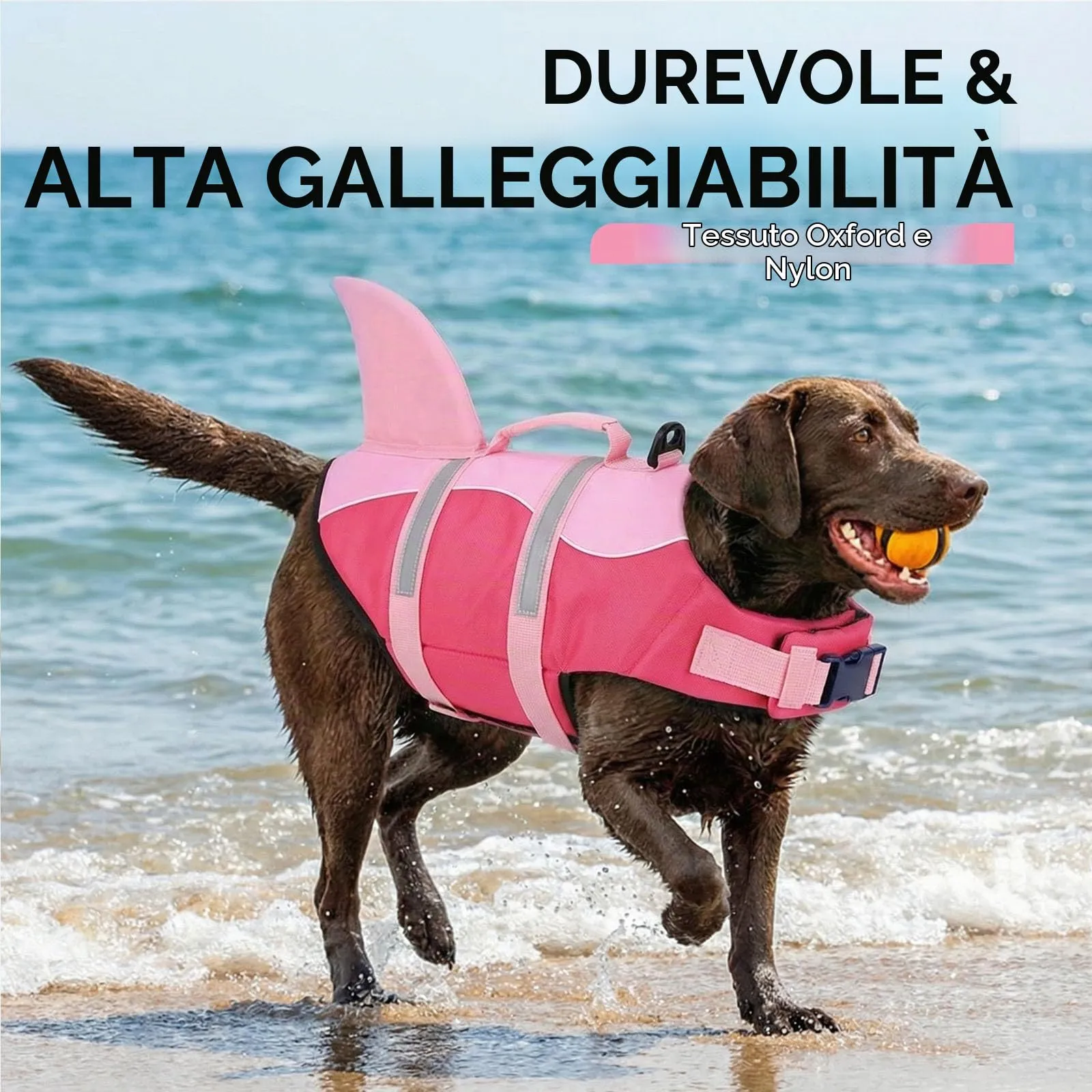 AOFITEE Giubbotto di Salvataggio per Cani con Pinna di Squalo, Taglia L, Rosa - immagine 2