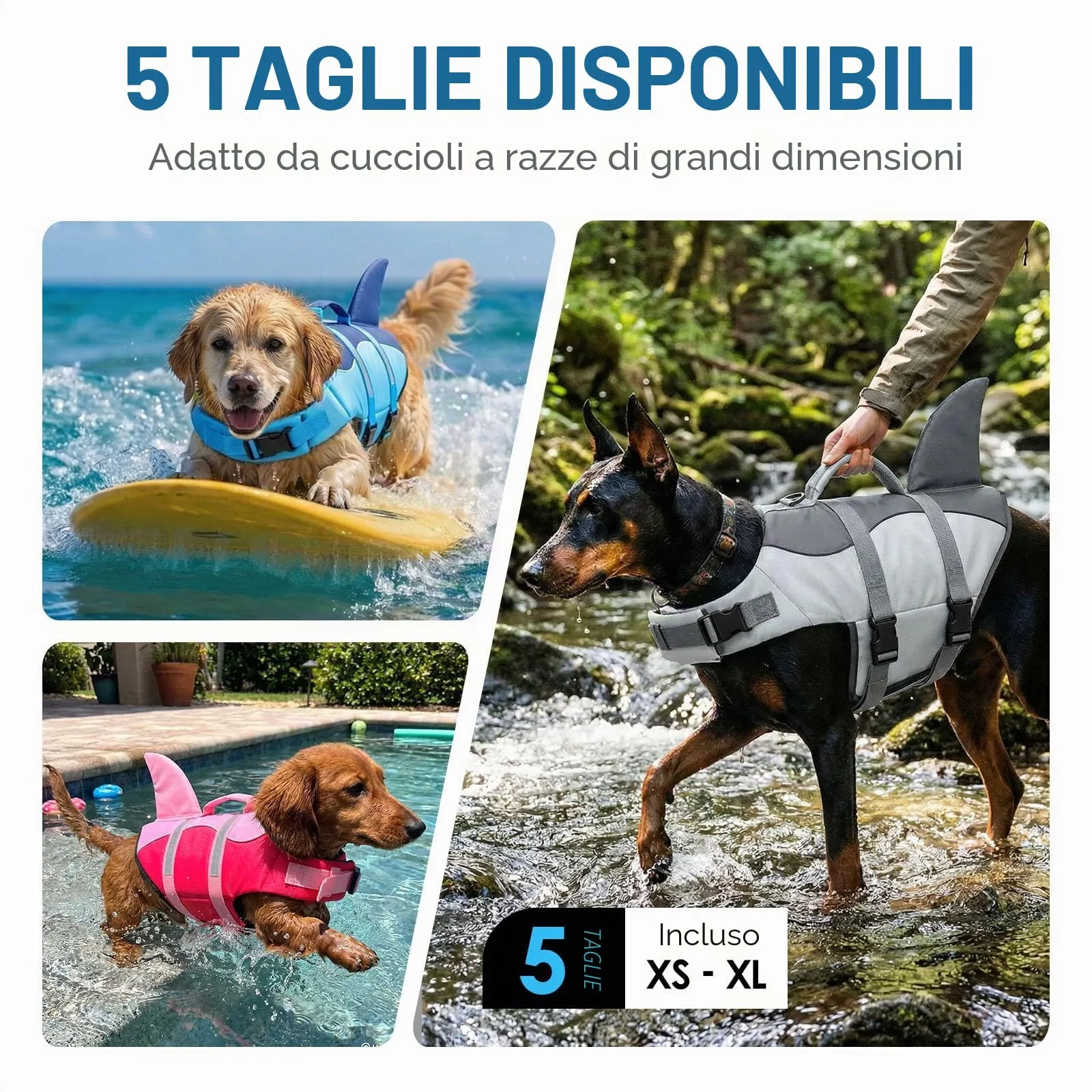 AOFITEE Giubbotto di Salvataggio per Cani con Pinna di Squalo, Taglia L, Rosa - immagine 7