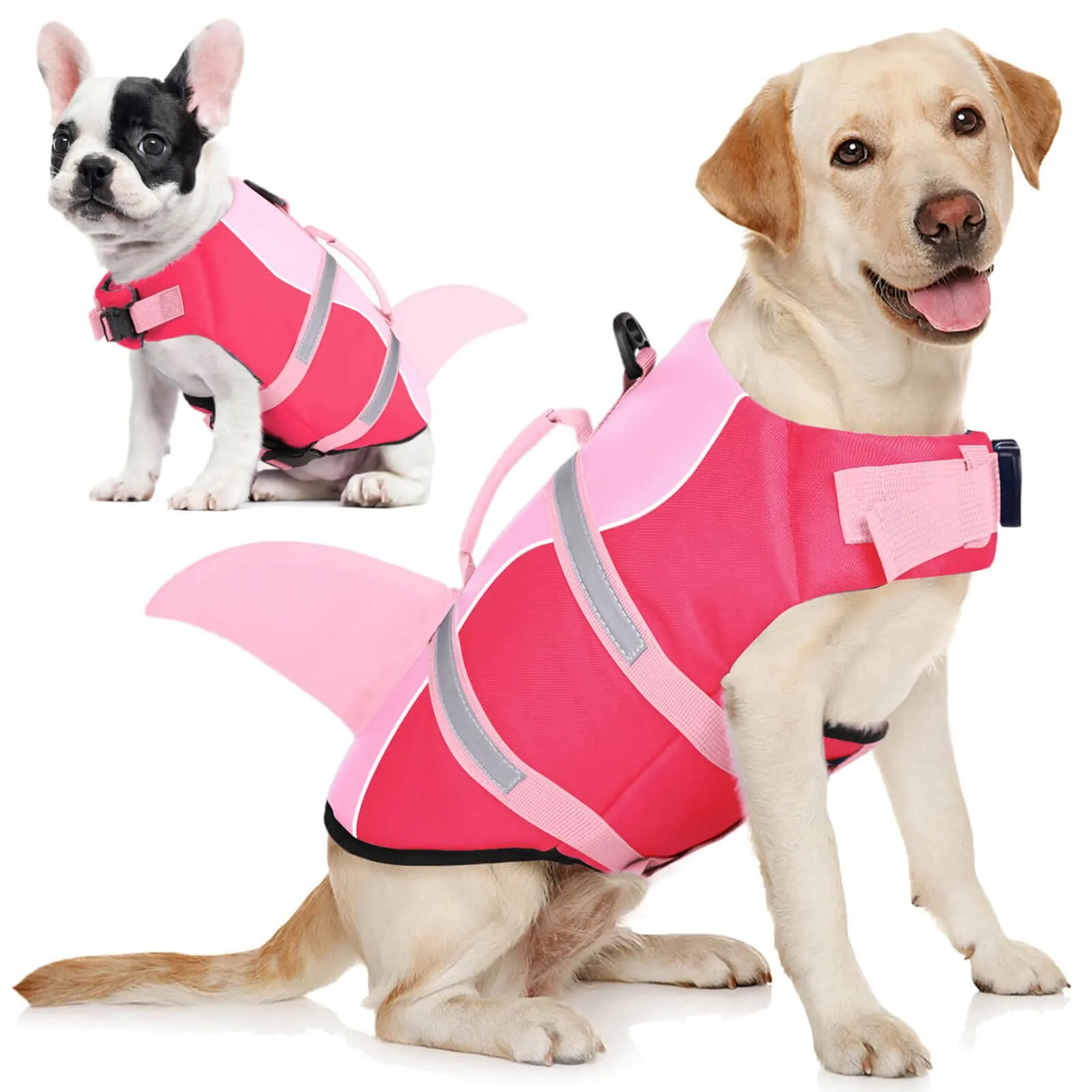 AOFITEE Giubbotto di Salvataggio per Cani con Pinna di Squalo e Impugnatura di Soccorso, Rosa, XL - immagine 1
