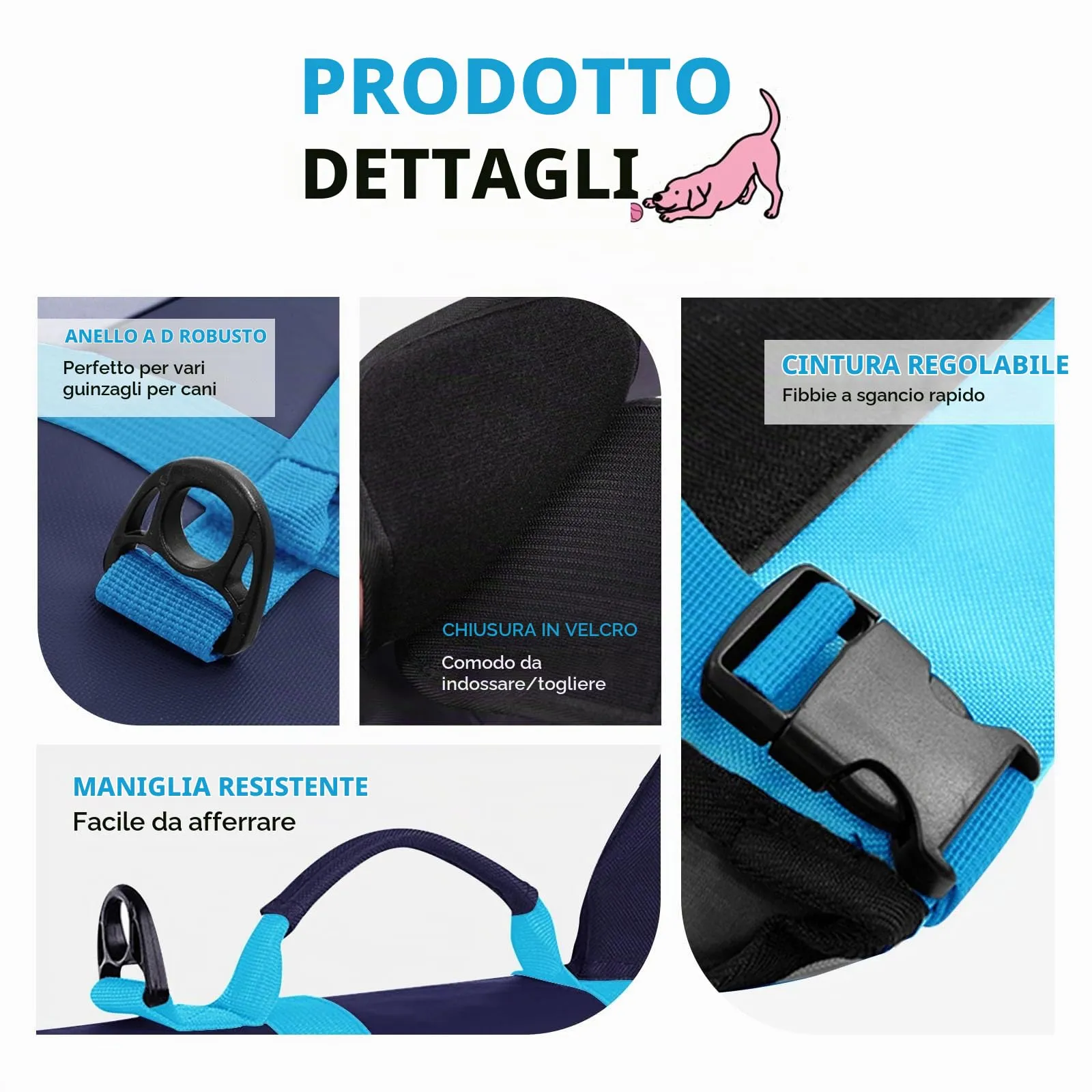 AOFITEE Giubbotto Salvagente per Cani con Pinna di Squalo e Impugnatura di Soccorso, Taglia L, Blu - immagine 3