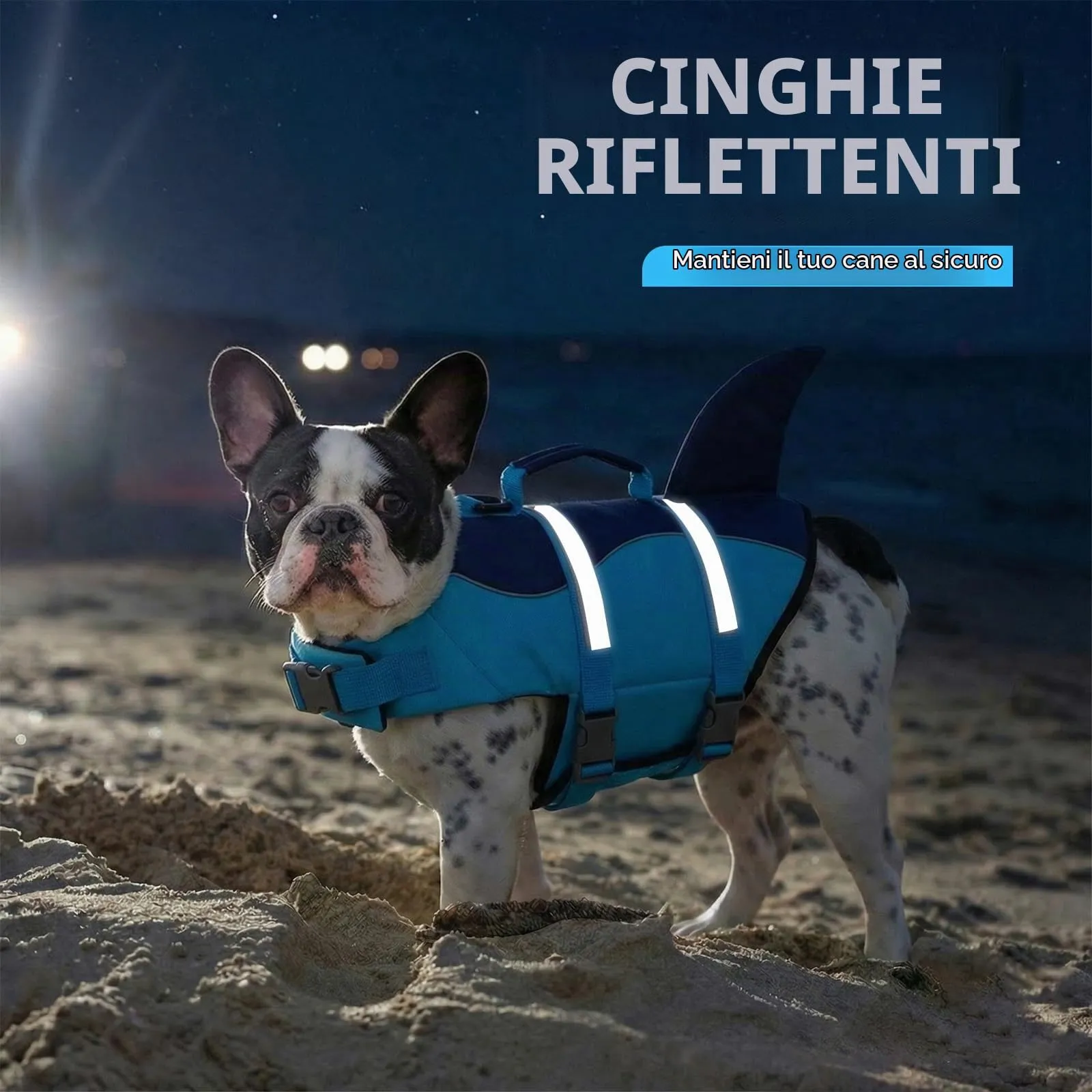 AOFITEE Giubbotto Salvagente per Cani con Pinna di Squalo e Impugnatura di Soccorso, Taglia L, Blu - immagine 5