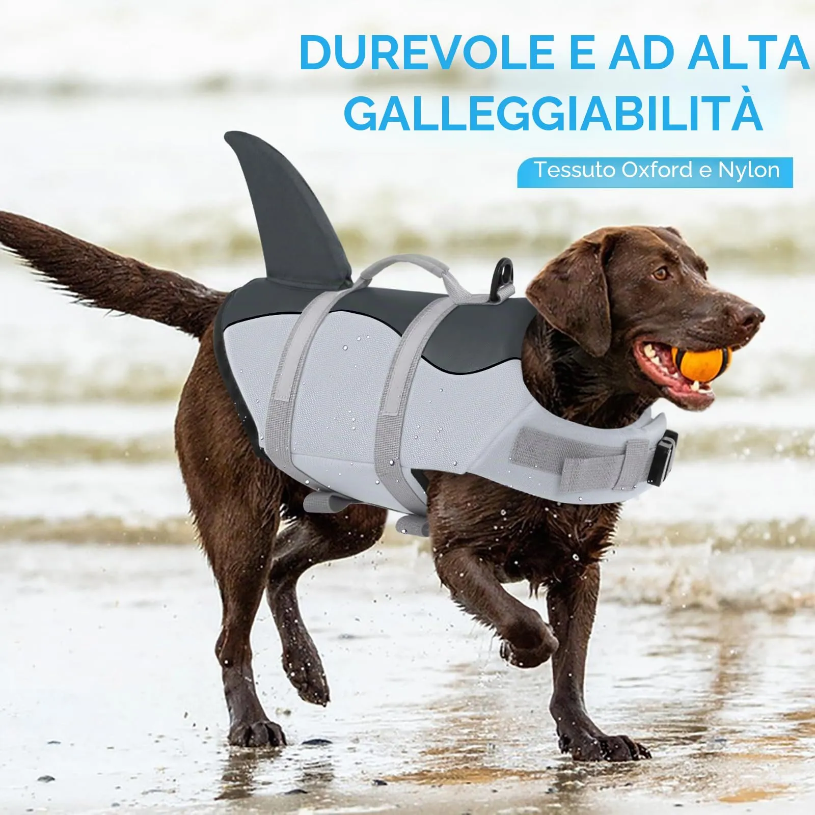 AOFITEE Giubbotto Salvagente per Cani con Pinna di Squalo, Taglia XS, Grigio - immagine 2