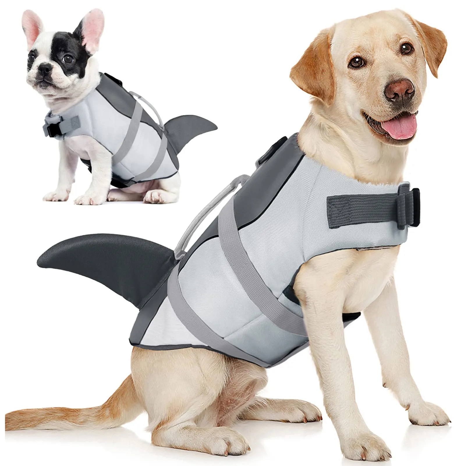 AOFITEE Giubbotto Salvagente per Cani con Pinna di Squalo, Taglia XL, Grigio - immagine 1