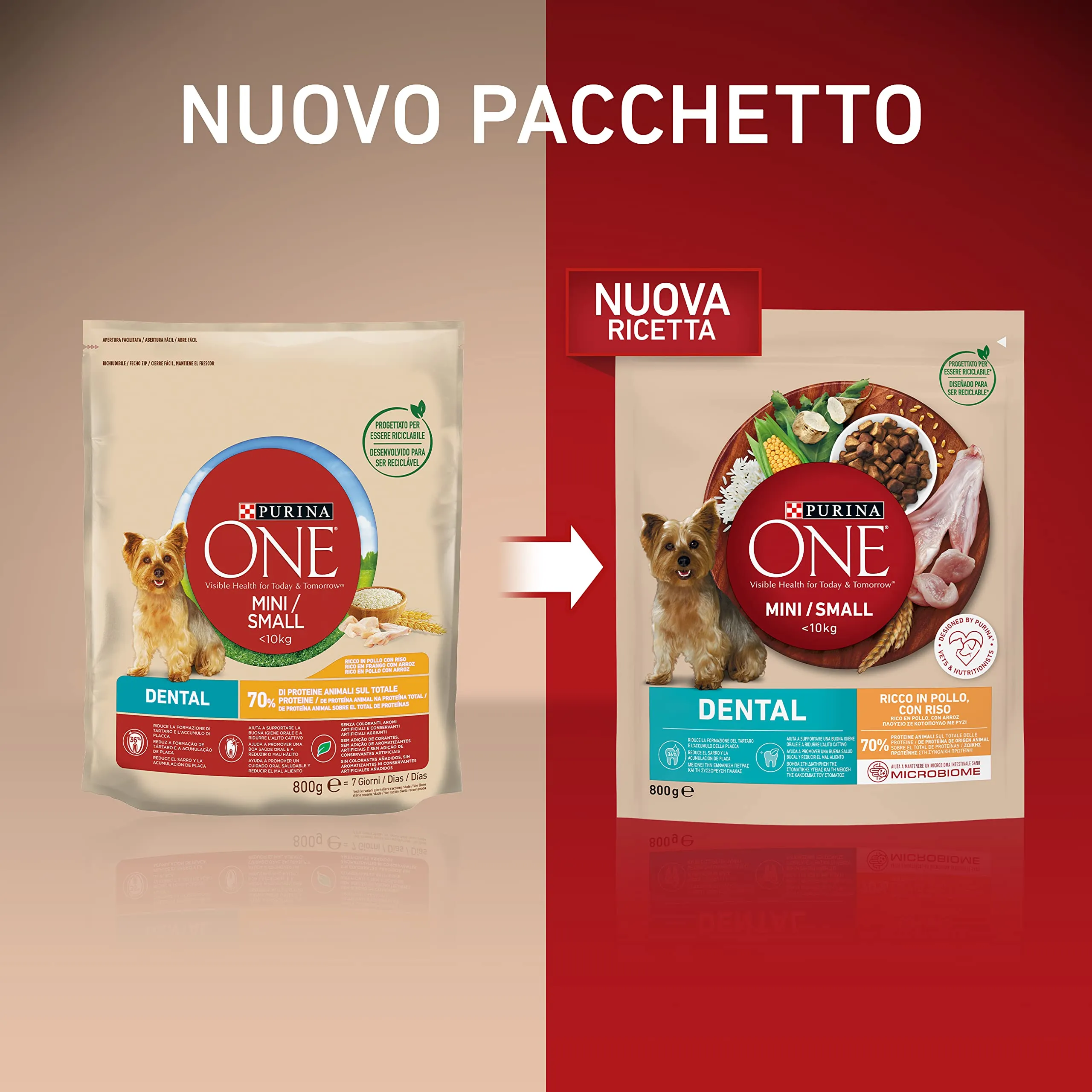 Purina One Mini Small Dental per Cani Adulti Pollo e Riso, 8 x 800g - immagine 3