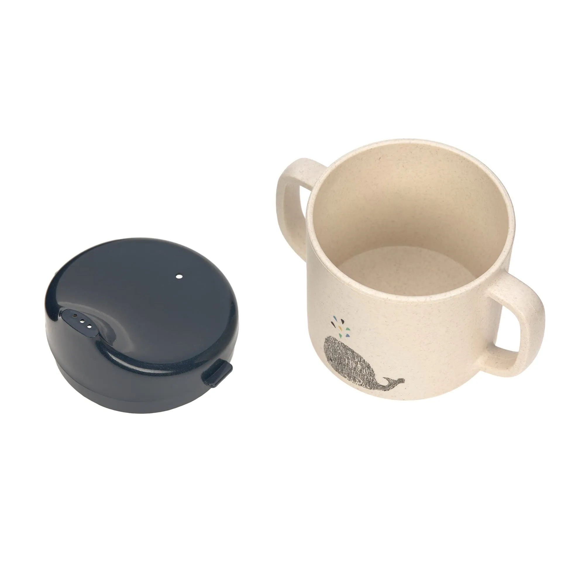 Lässig Tazza per bambini con manico e coperchio rimovibile, 150 ml, Tiny Farmer Sheep/Goose blue - immagine 2