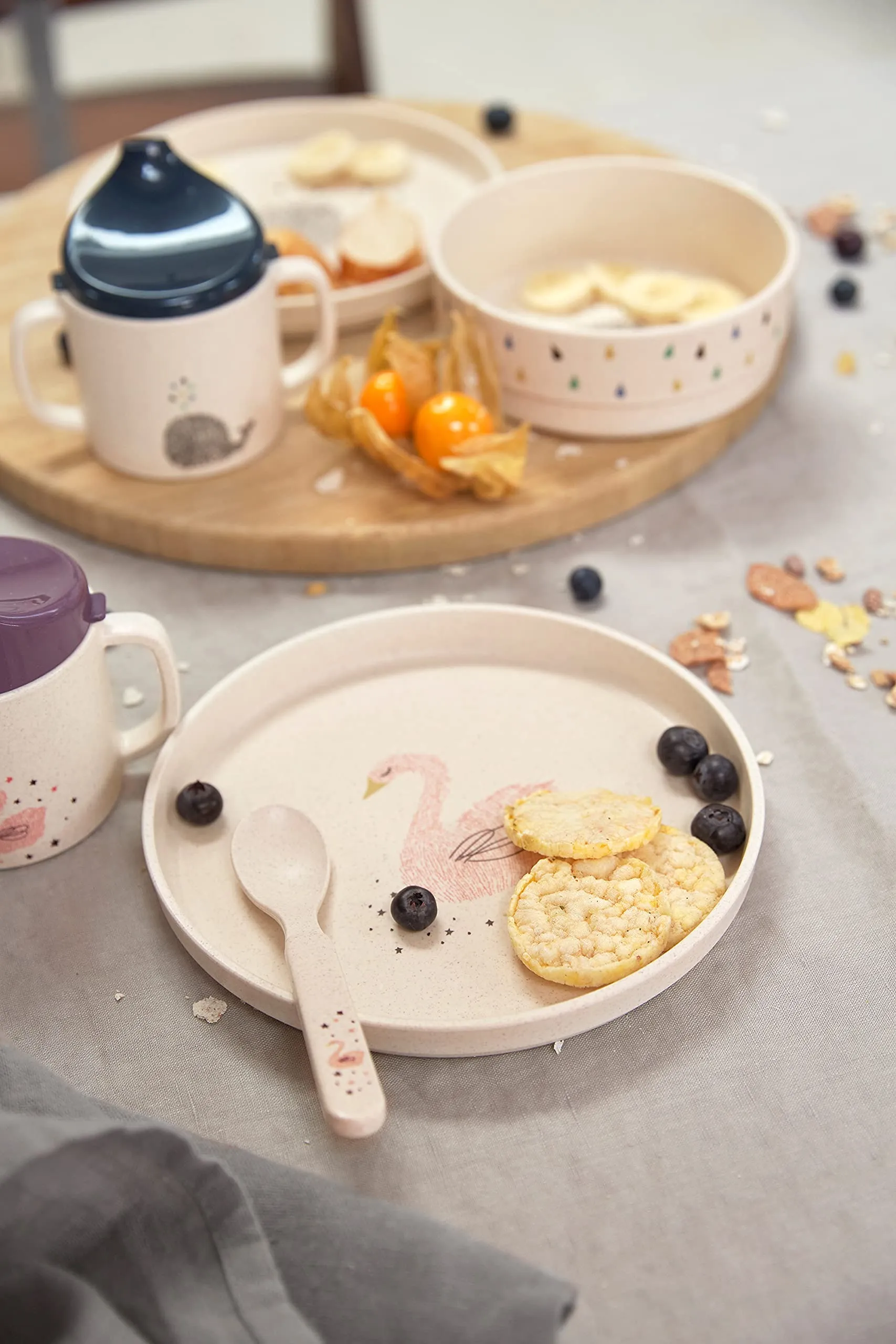 Lässig Tazza per bambini con manico e coperchio rimovibile, 150 ml, Tiny Farmer Sheep/Goose blue - immagine 7